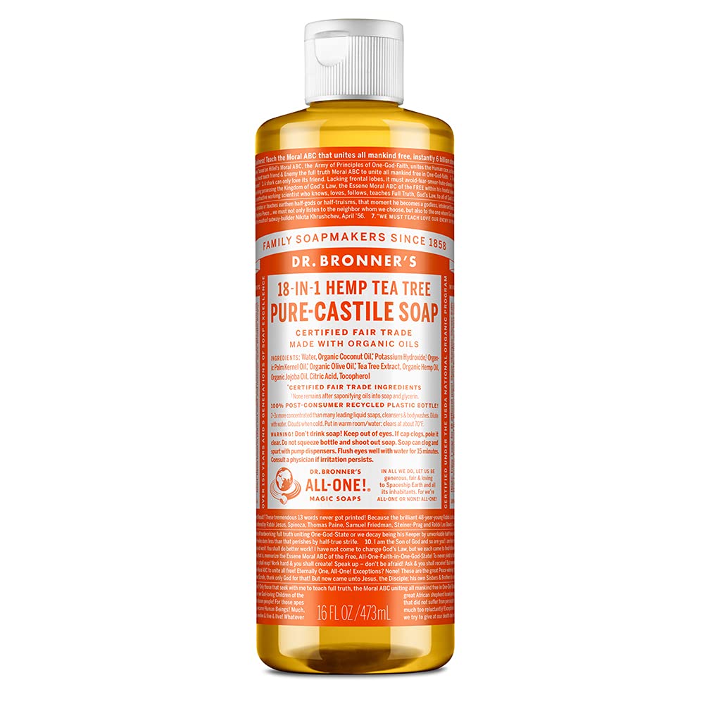 Dr. Bronner'S - Pure-Castile Liquid Soap (Tea Tree, 16 Ounce) - Made With Organic Oils, 18-In-1 Uses: Acne-Prone Skin, Dandruff,
