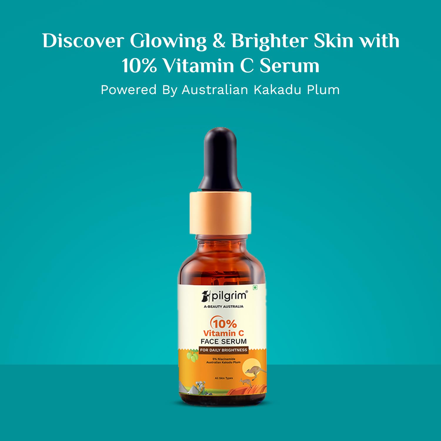 Pilgrim 10% Vitamin C Face Serum | Anti Aging Facial Serum with 5% Niacinamide & Kakadu Plum | Reduces Fine Lines, Smooths Skin
