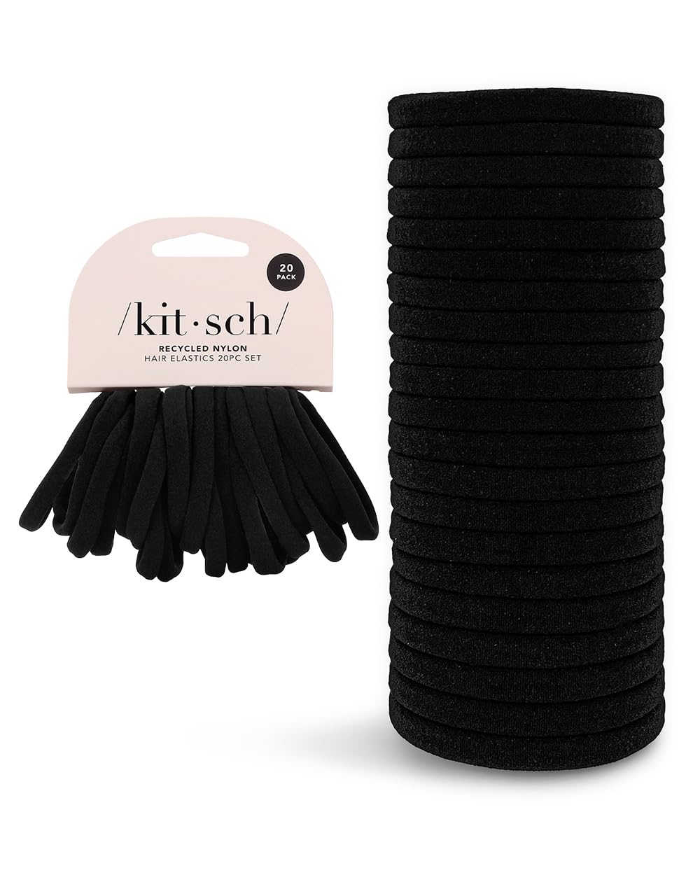 Kitsch Elastic Hair Ties for Women - Black Hair Ties No Damage | Black Rubber Bands for Hair | Hair Bands for Women's Hair & Pon