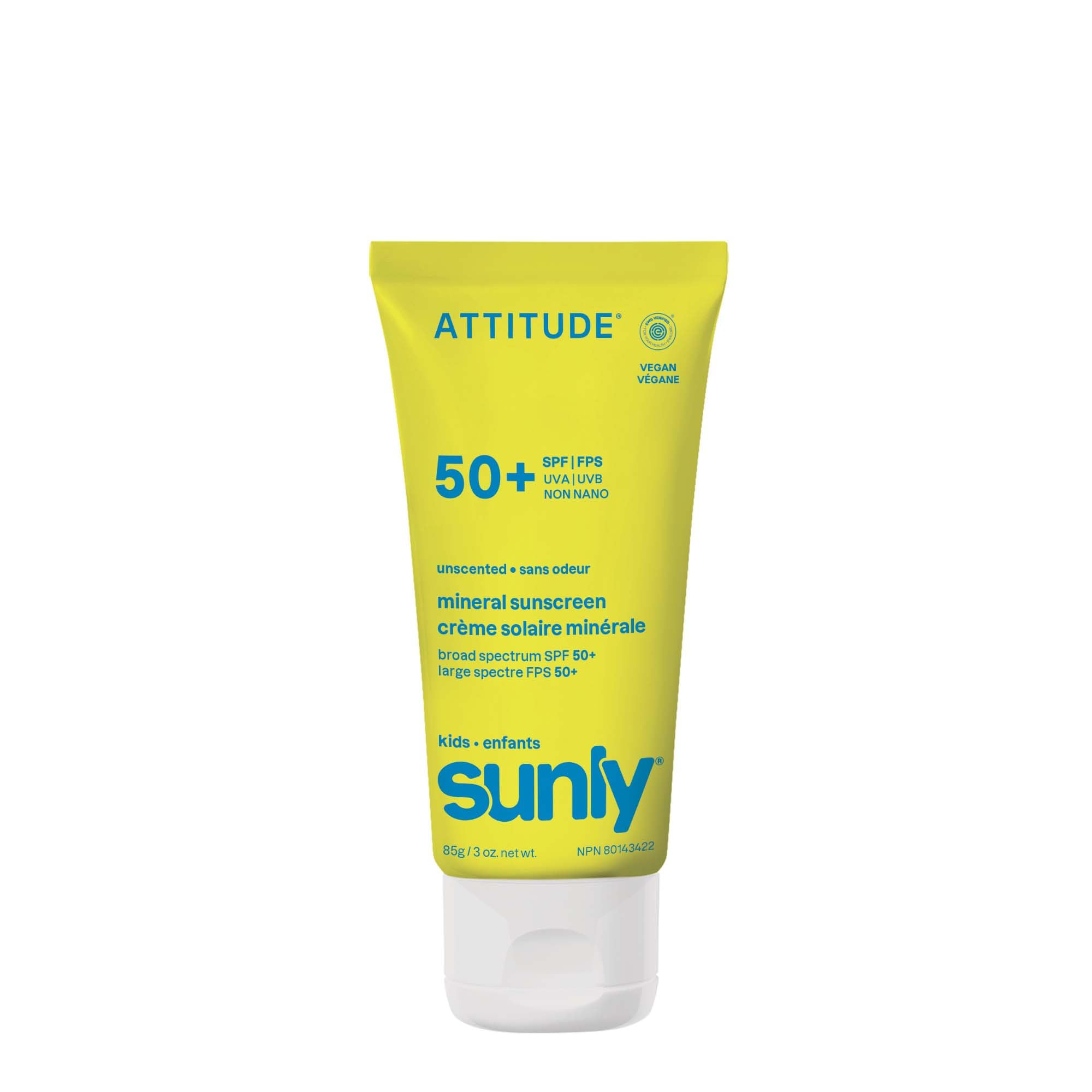 ATTITUDE Kids Mineral Sunscreen SPF 50, Broad Spectrum Zinc Oxide, EWG Verified, Mineral-Based, Non-Nano, Lightweight Cream for 