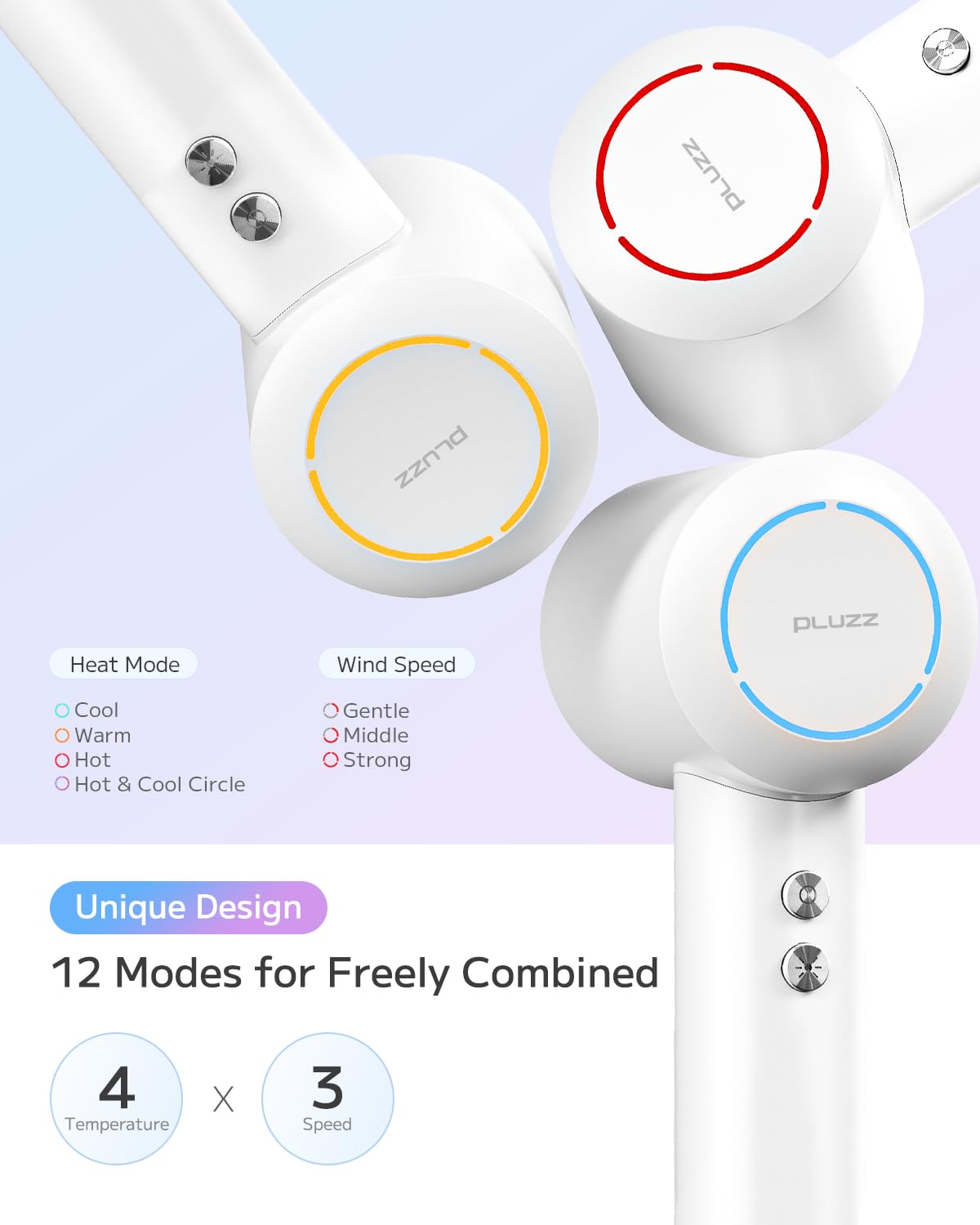 Pluzz Hair Dryers For Women, High-Speed Blow Dryer For Fast Drying 110,000Rpm Brushless Motor, Small Portable Professional Ionic