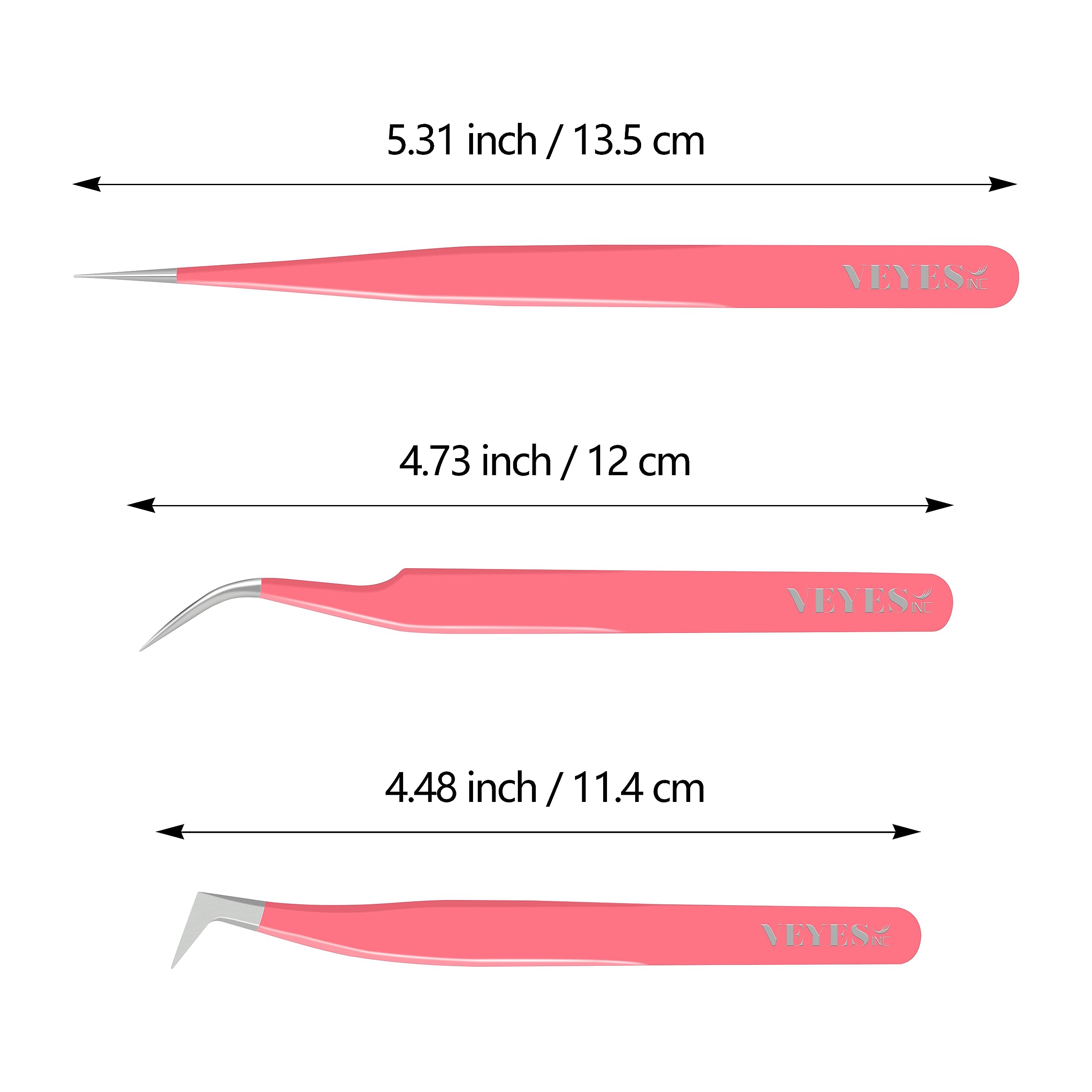 Veyes Inc Lash Tweezers For Eyelash Extensions. Fiber Tip Tweezers Kit Contains Isolation,Curved And Volume Lash Tweezers (3Pcs)