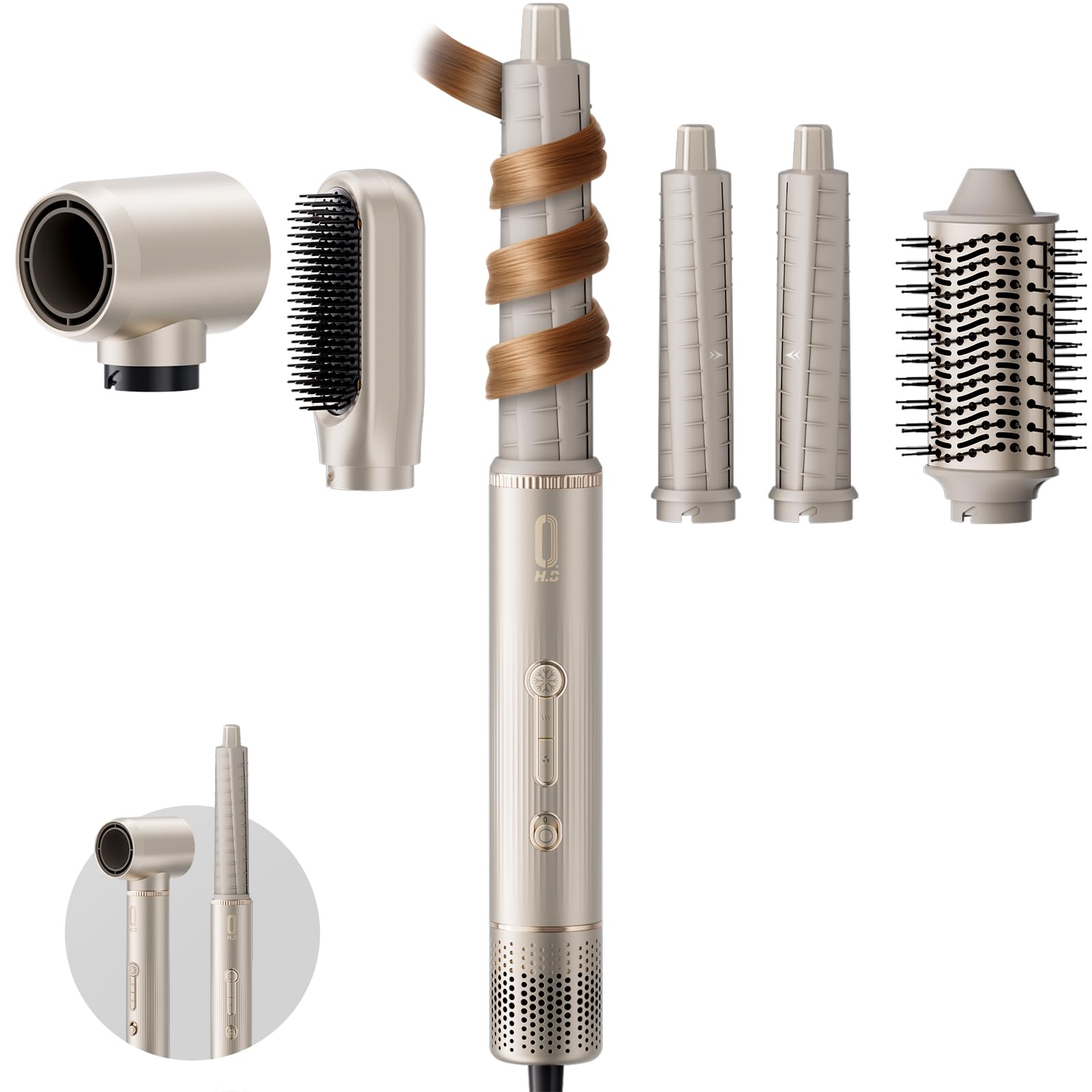 O.H.B 5 in 1 Hot Air Hair Styler, 110,000 RPM High Speed Hair Dryer Brush, Ionic Air Styler Wrap with Fast Drying, No Heat Damag
