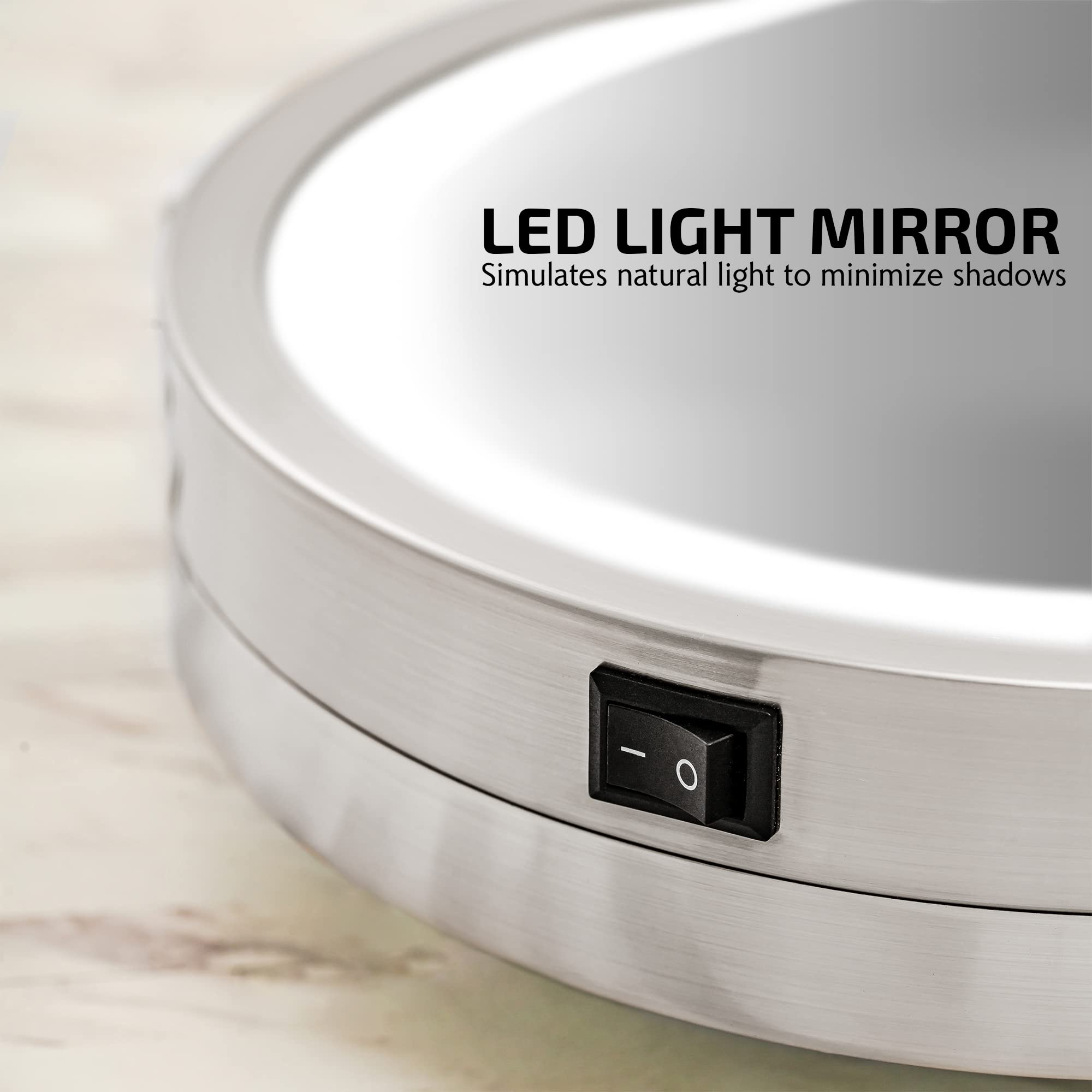 Ovente 8.6'' Lighted Wall Mount Makeup Mirror, 1X & 10X Magnifier, Adjustable Double Sided Round Led, Extend, Retractable & Fold