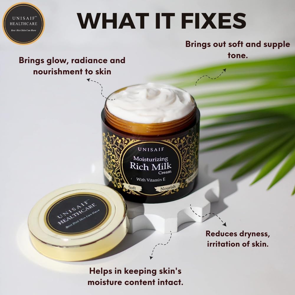 Unisaif Rich Hydrating Milk Shea Butter Cream - Moisturizing Facial Skincare Cream with Shea Butter, Vitamin E | Reduce Dryness