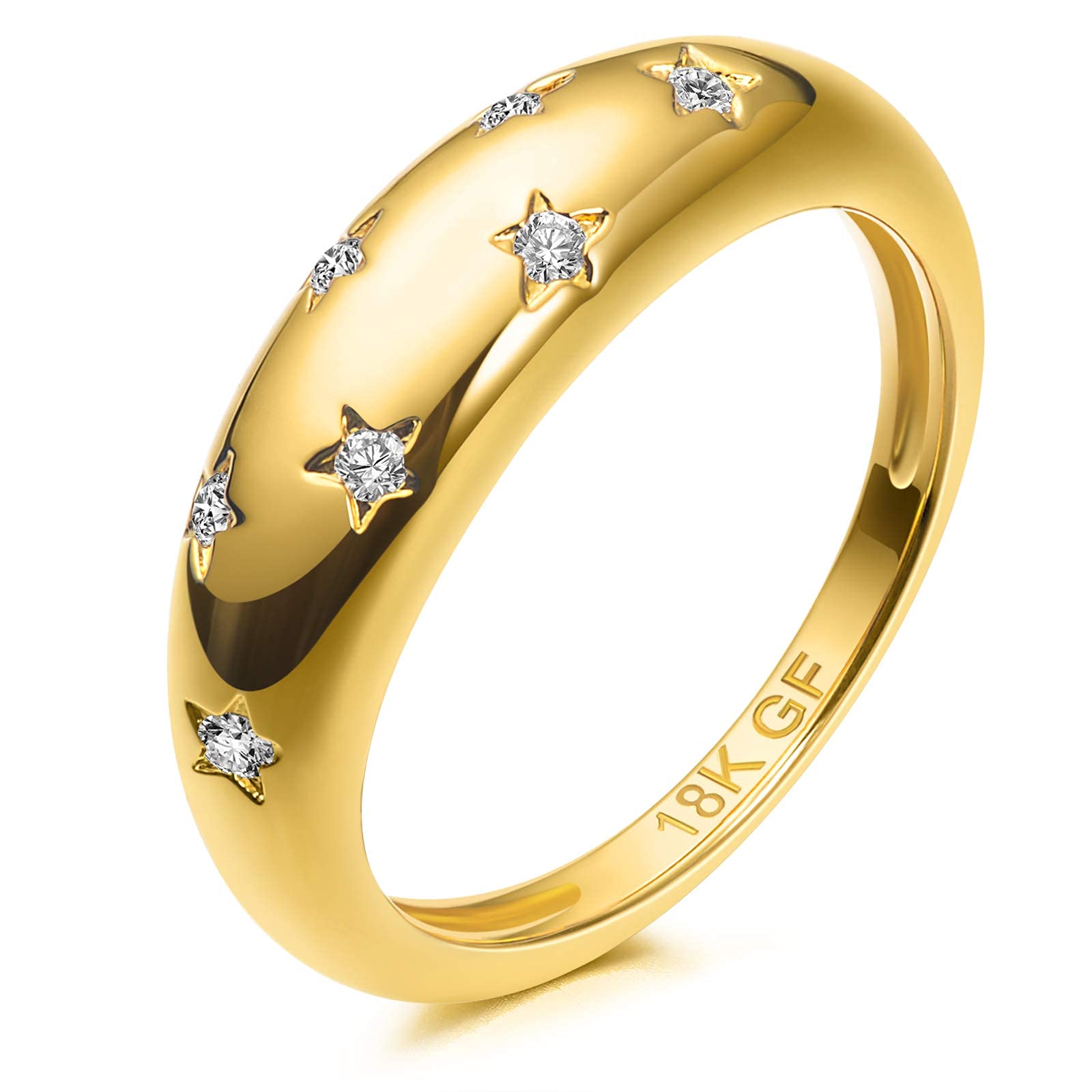 AllenCOCO Chunky Gold Plated Rings for Women - Trendy Cubic Zirconia 18K Gold Filled Stackable Rings