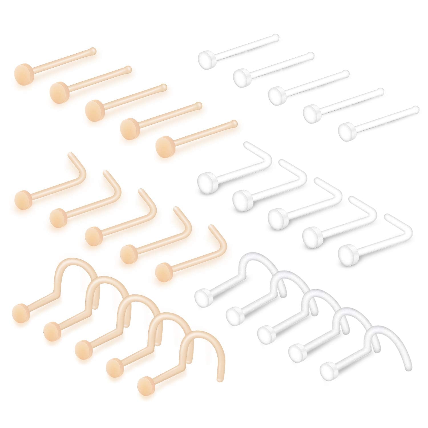 QWALIT Clear Nose Rings Studs L Shape Piercing Retainer Flexible Nose Bone Flesh Skin Color Nostril Piercing Retainer for Work 2