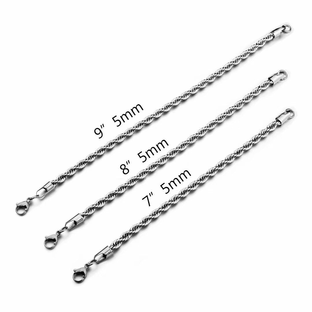 HolyFast Twist Chain Bracelets 4mm 7Inches- Stainless Steel Rope Jewelry for Men & Women