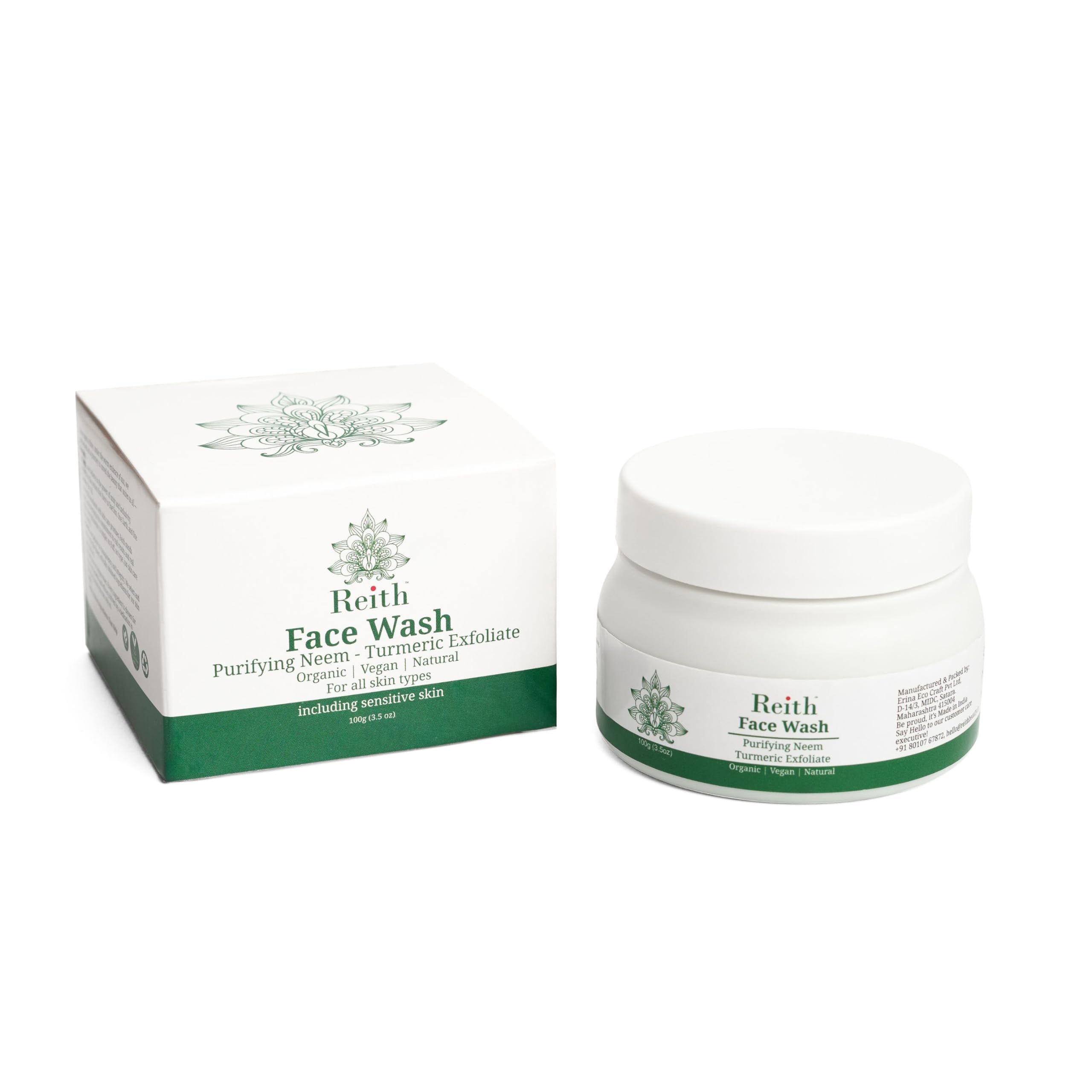 Reith Face Wash With Purifying Neem & Turmeric Exfoliate | Pigmentation Correction & Acne Prone Skin | Women & Men | Organic, Ve