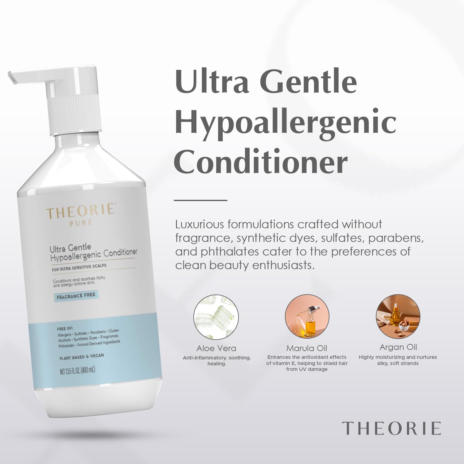 Theorie Pure Collection Hypoallergenic Conditioner-Plant & Vegan - Conditions, Soothe Itchy & Allergy Prone Skin - Fragrance-Fre