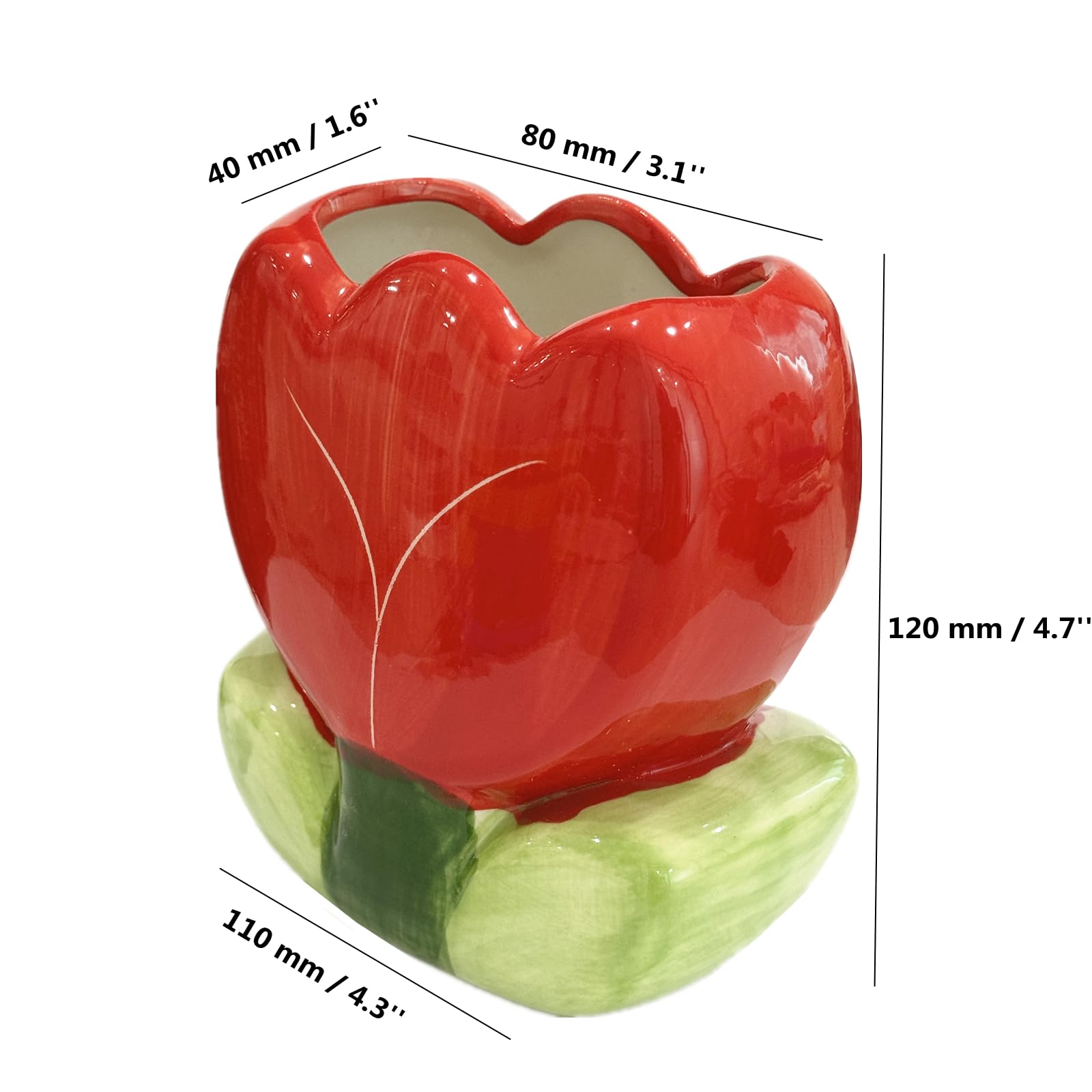 TANG SONG Ceramic Tulip Make up Brush Holder Flower Cosmetic Storage Box Pen and Pencil Holder Desktop Organizer (Red)