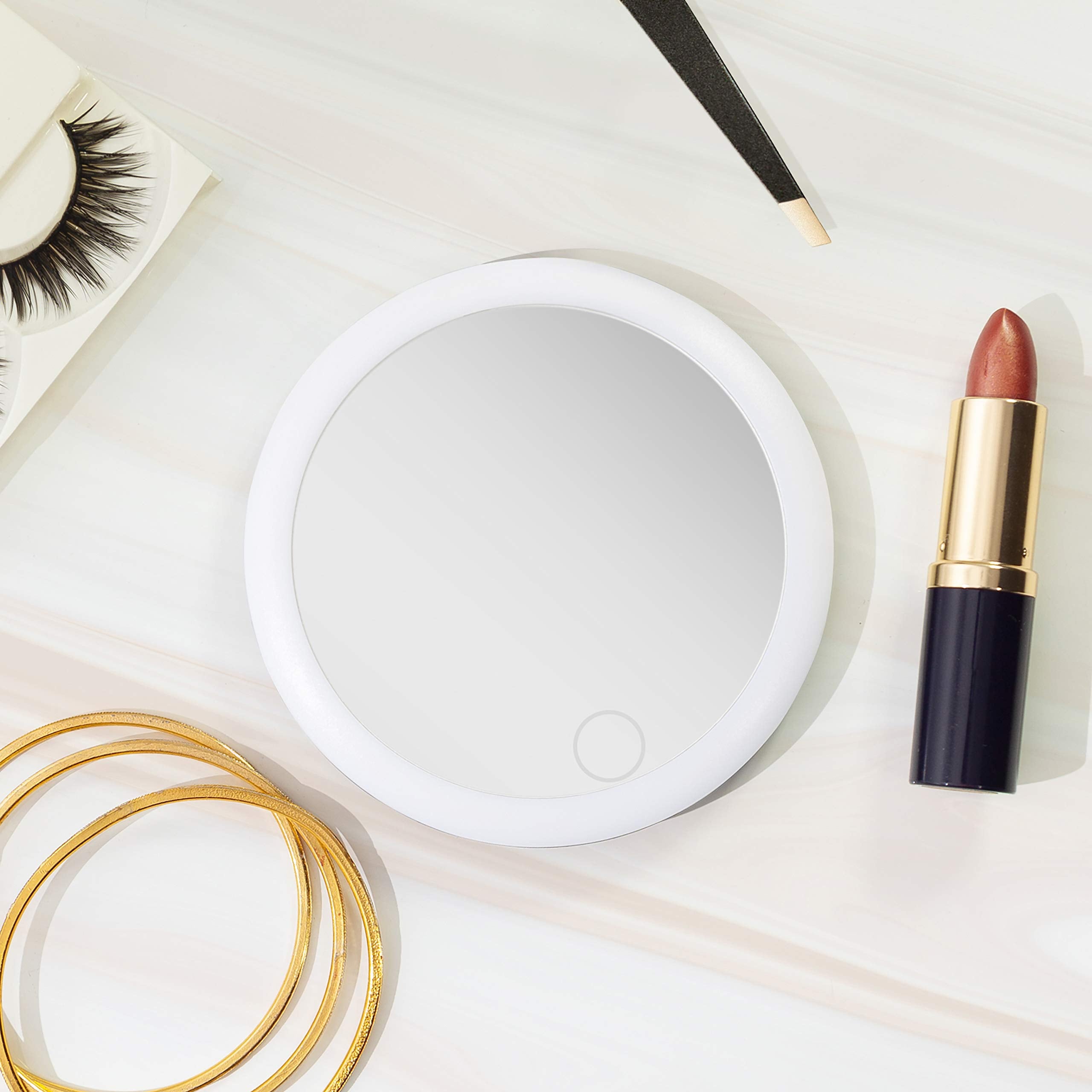 Zadro 4'' Round Led Mirror Makeup Travel Mirror With Light Rechargeable Compact Mirror For Purses Portable Carrying Pouch