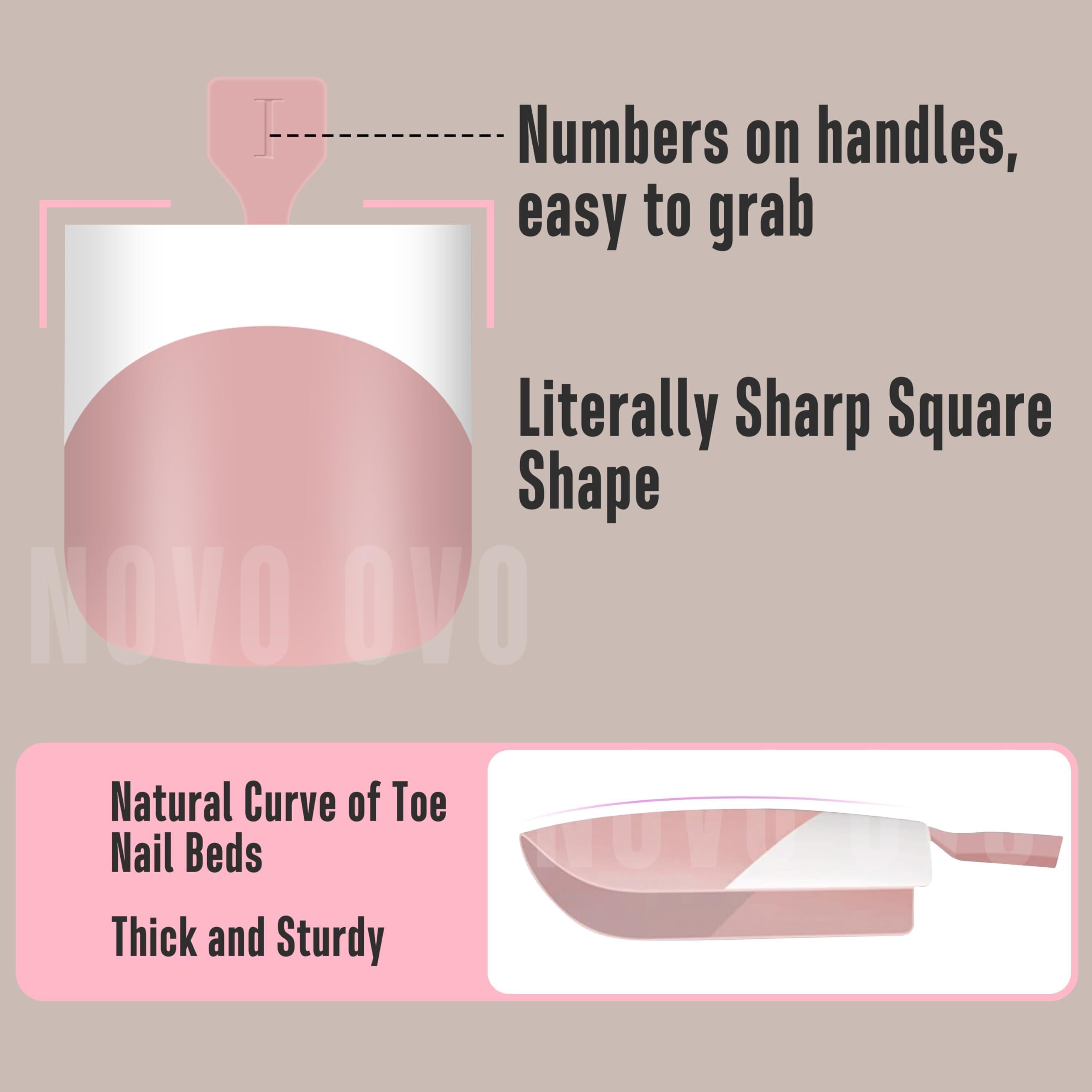 NOVO OVO French Tip Toe Nail Tips press on 8 MIXED COLOR, Sharp Square Toe Nail Tips BABY PINK Toenail Extension, Need Builder G