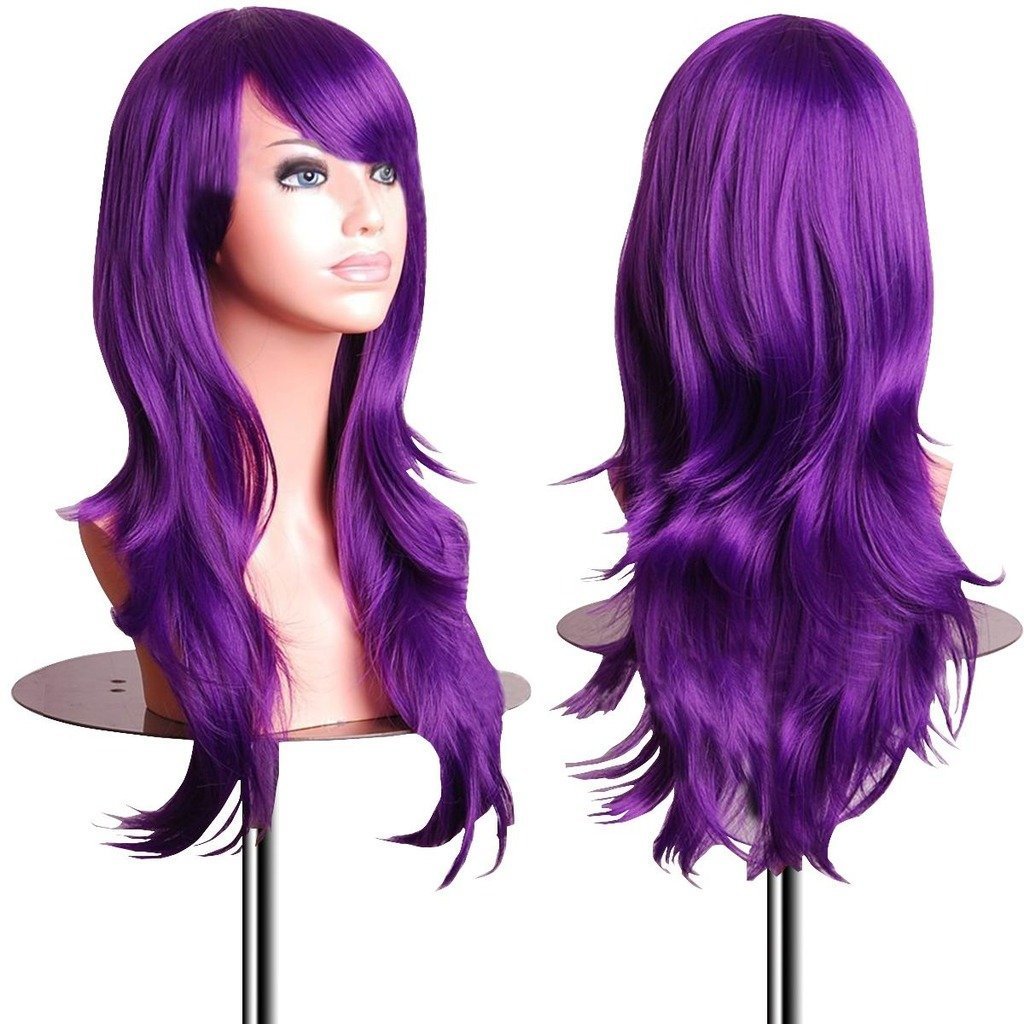 AneShe Wigs 28 Long Wavy Hair Heat Resistant Cosplay Wig for Women (Purple)