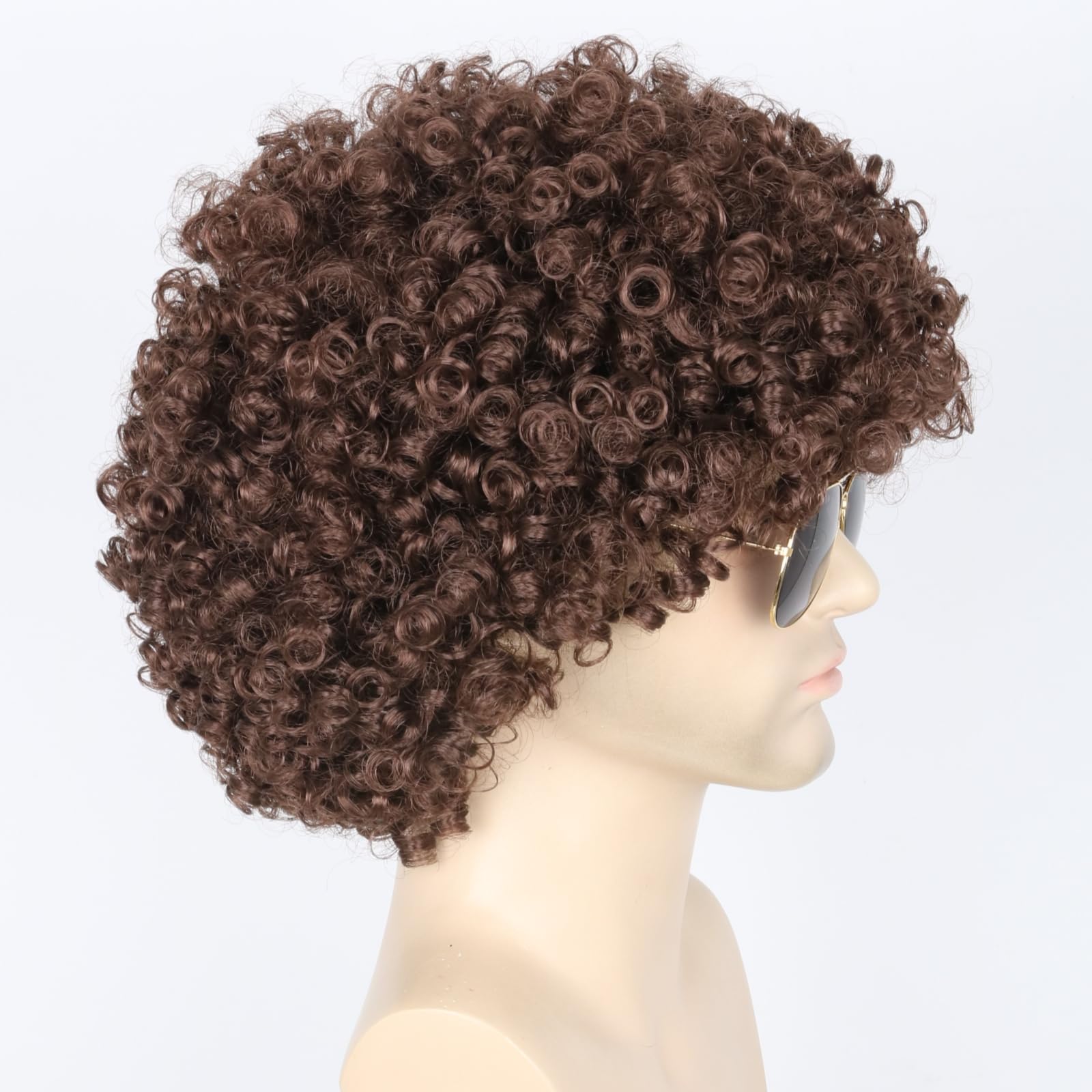 Topcosplay Men and Women Afro Wigs Brown Disco Hippie Wig Short Halloween Costume Wigs
