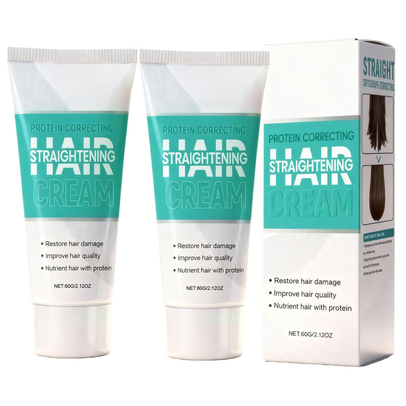 Yniquet 2PCS Protein Straightening Cream, Protein Correction Hair Cream for Frizz Control Hydrating Hair Mask for Wavy, Curly, H