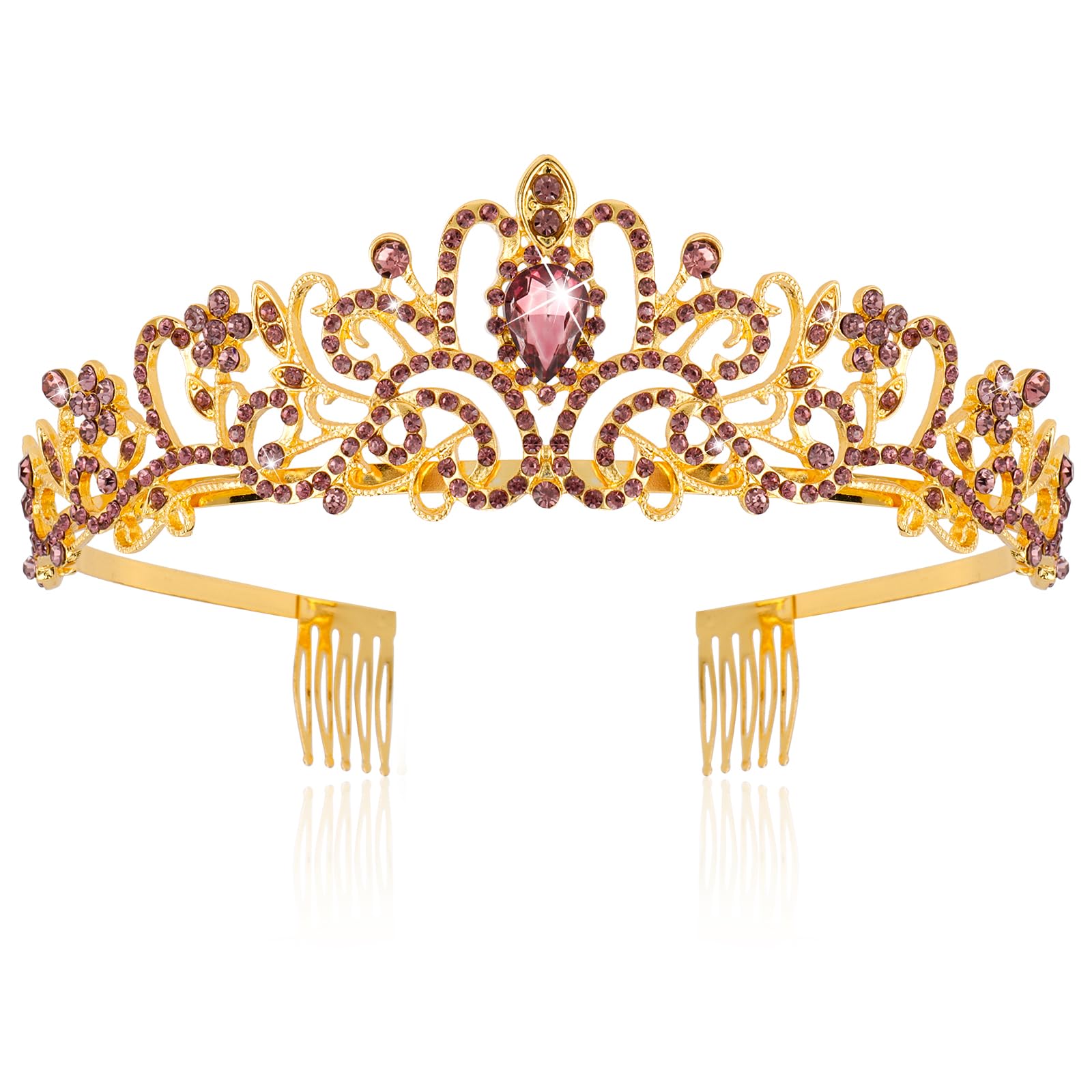 COCIDE Gold Tiaras and Crowns for Women Crystal Princess Tiara Purple Rhinestone Queen Crown with Combs Bride Bridal Wedding Pro