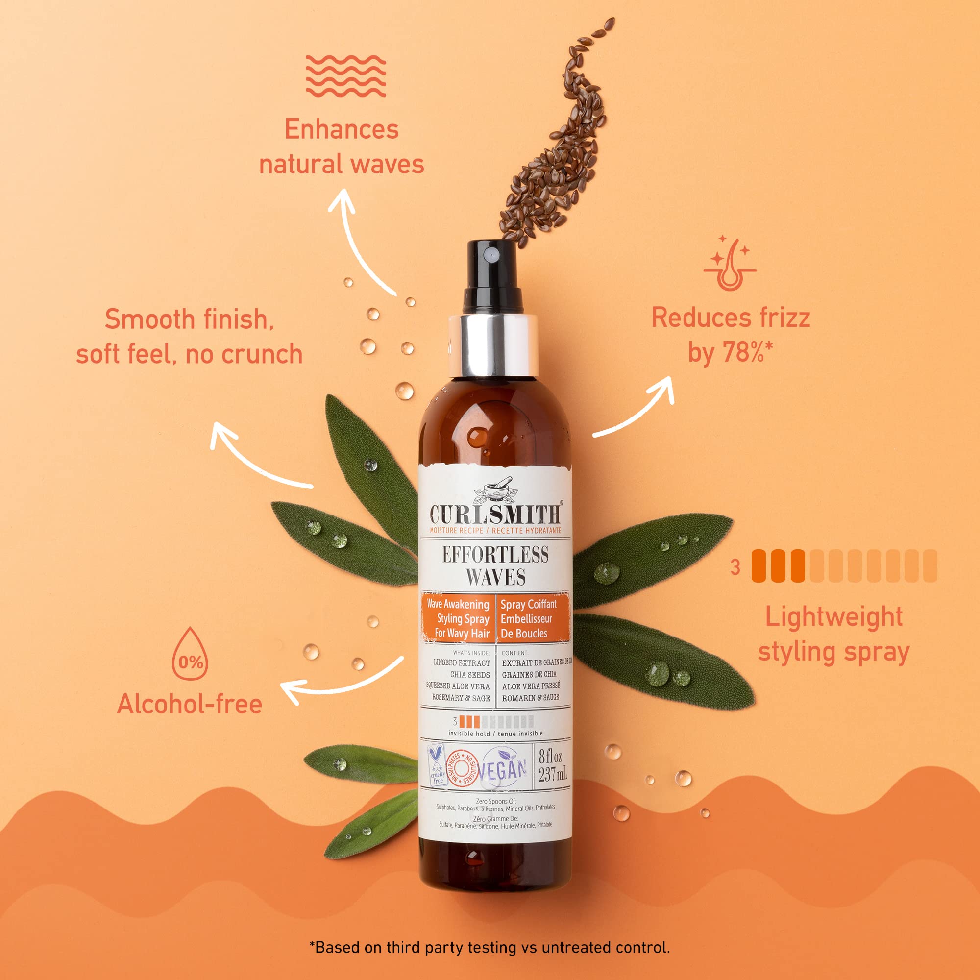 Curlsmith - Effortless Waves Styling Spray, Lightweight And Moisturising, Reduce Frizz, Natural Look, For Wavy And Curly Hair, V