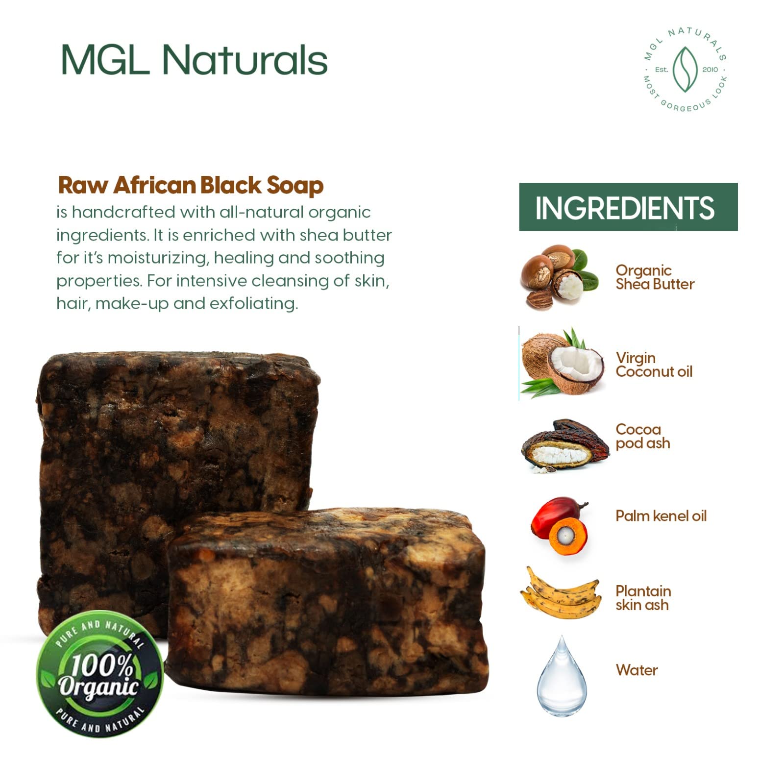 MGL Naturals Organic African Black Soap - Deep Cleanse for Acne, Eczema, Dark Spots - 1 lb (16 Ounce) Face & Body Wash
