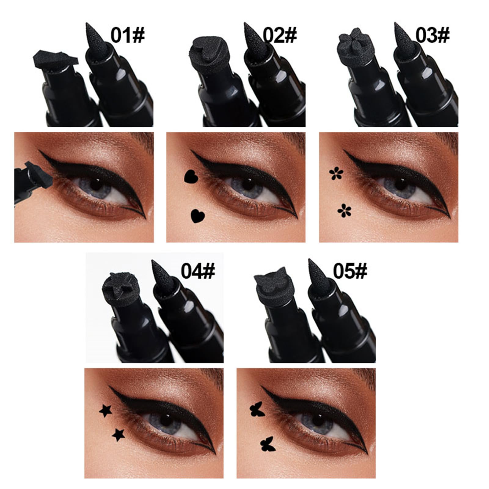 5Pcs Double-Headed Liquid Eyeliner Stamp Pencil Set, Winged Eye-Liner Pen, Long-Lasting Black Tattoo Eye-Liner Delineador De Ojo