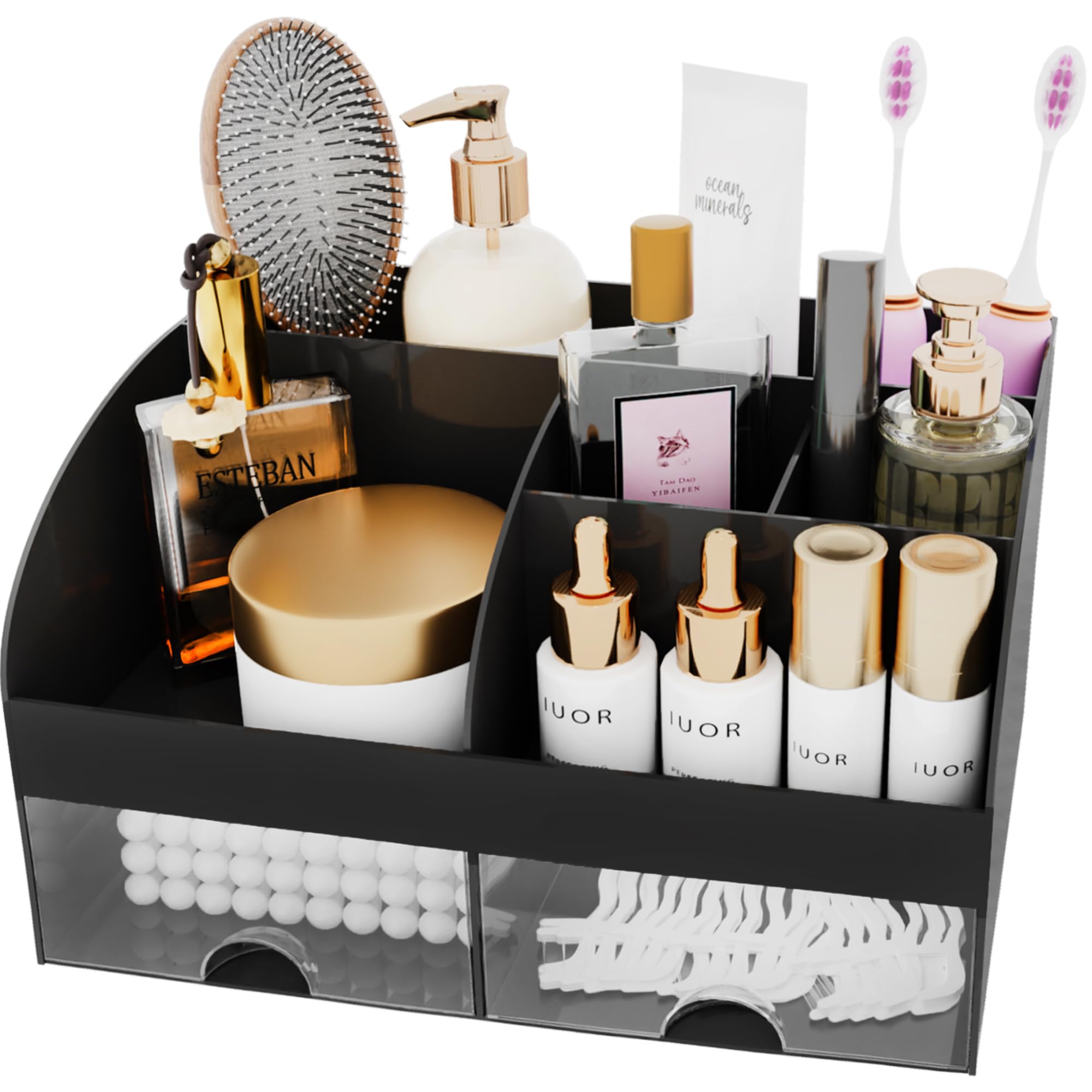 Makeup Organizer With Drawers, Cosmetic Storage For Dresser Vanity And Bathroom Countertop, Beauty Holder For Lipstick Brush, Sk
