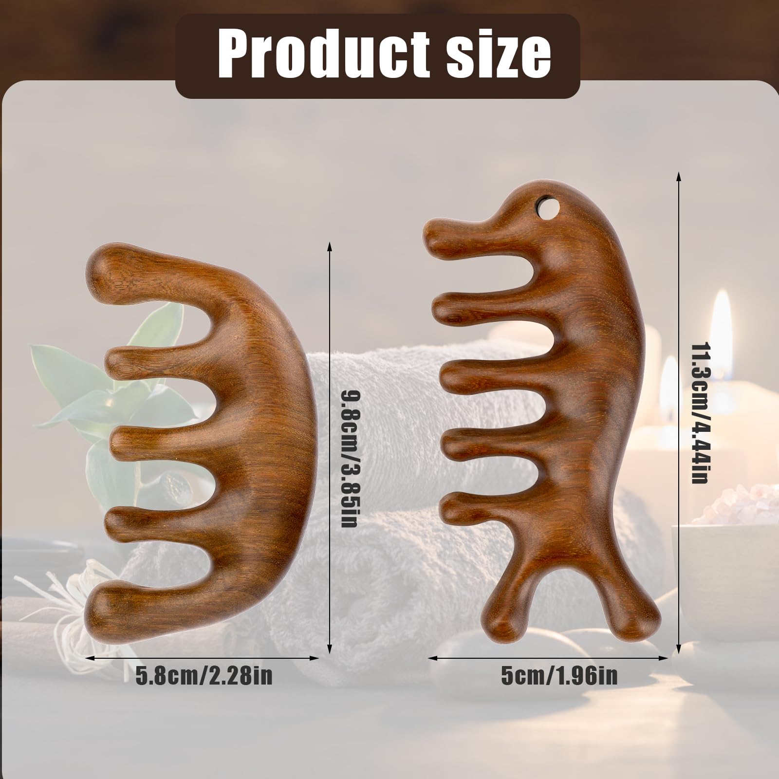2pcs Wooden Scalp Massage Comb, Anti-Static Natural Wood Wide Tooth Hair Comb Sandalwood Scalp Massage Gua Sha Comb Wood Head Ma