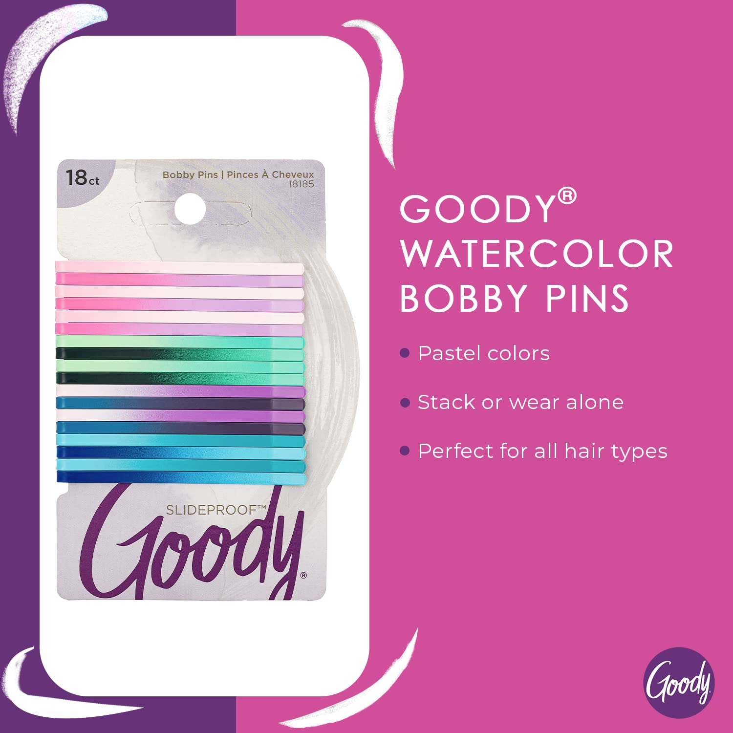 Goody Ouchless Women'S Bobby Pins - 18 Count, Watercolor 2 Inch - Secure Hair Styling Accessories For All Types, Painless And Ea