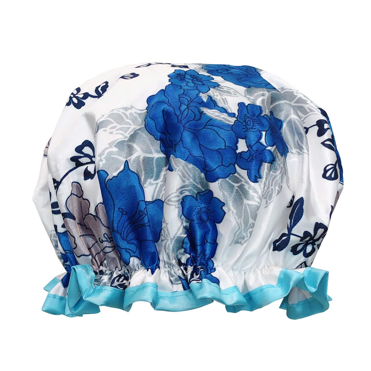 Allydrew Reusable Women'S Waterproof Shower Caps For Long Hair, Blue Floral