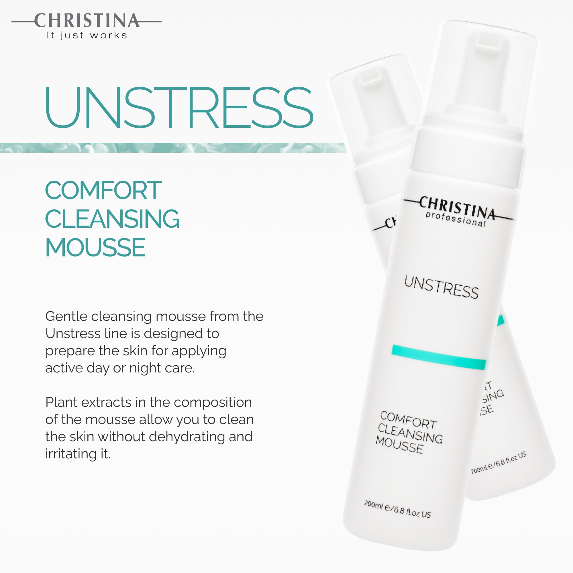 -CHRISTINA- Unstress Comfort Cleansing Mousse | Cleanser for Face with Gentle Formula with Green Tea Extract & Vitamin B5 | Suit