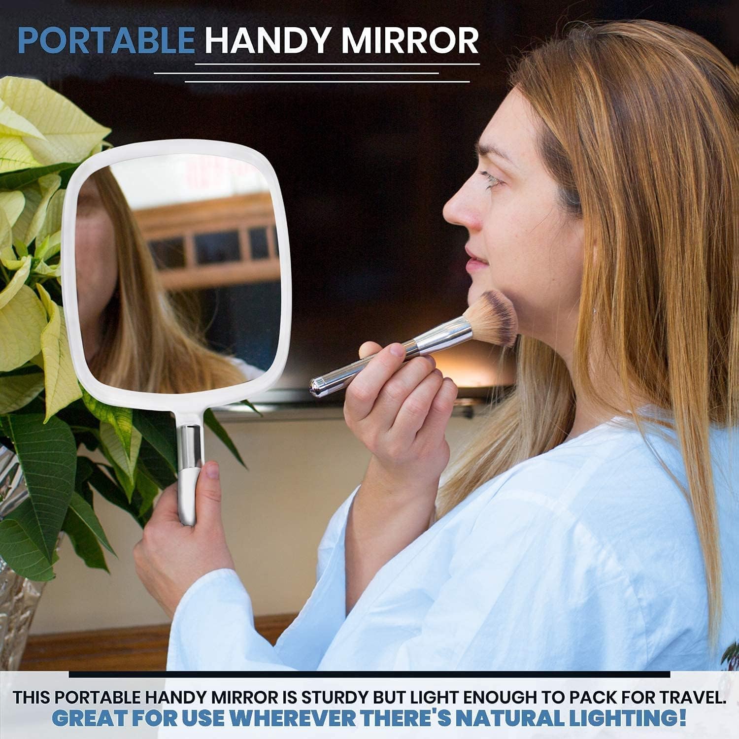 MIRRORVANAA Large Hand Held Mirror with comfy Handle for Women and Men - Personal Barber Haircut Mirror to See Back of Head - Es