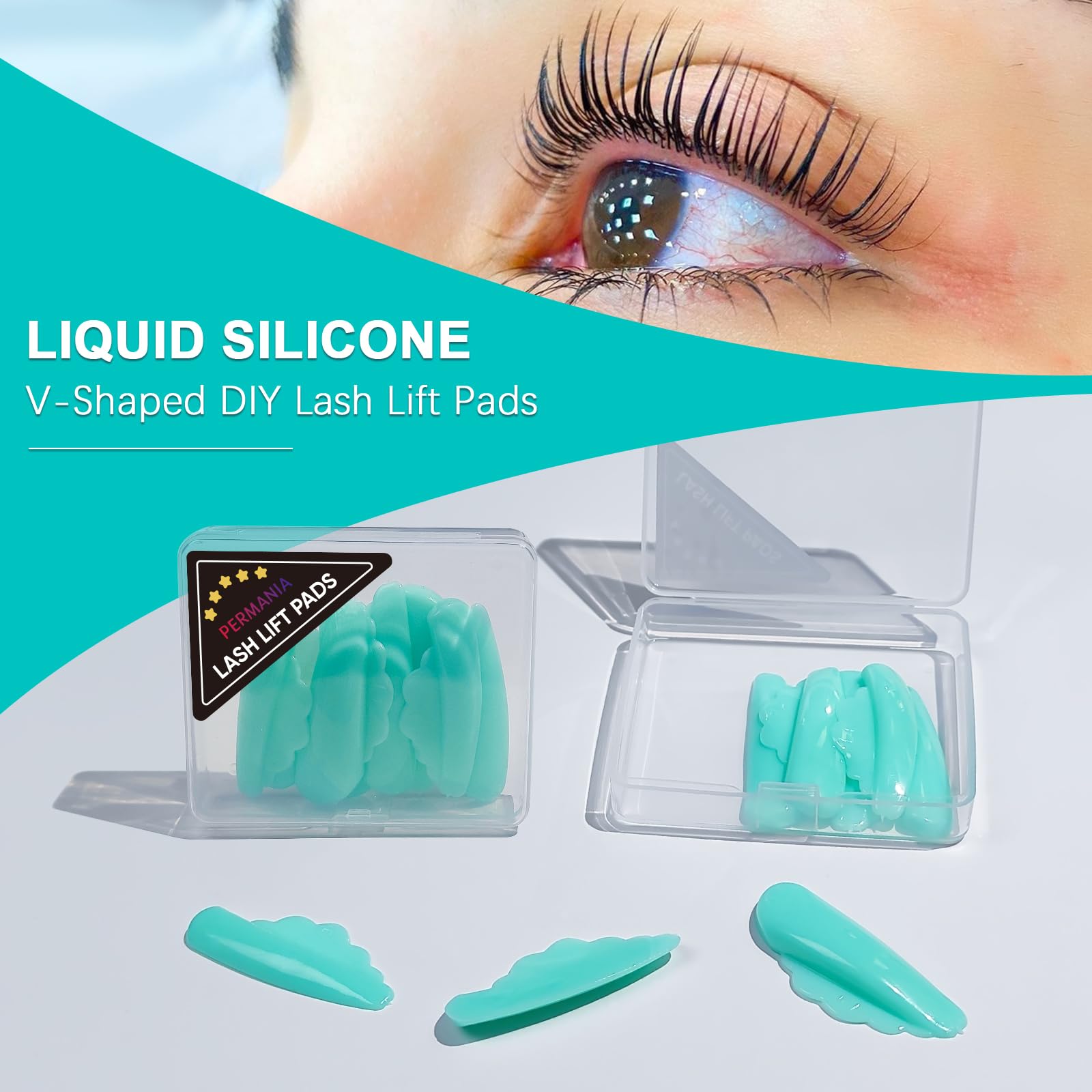 PERMANIA Lash Lift Pad, Liquid Silicone Super Elastic Lash Lift Rods Eyelash Shield V Warp 8 Pcs Eyelash Curler (Blue)