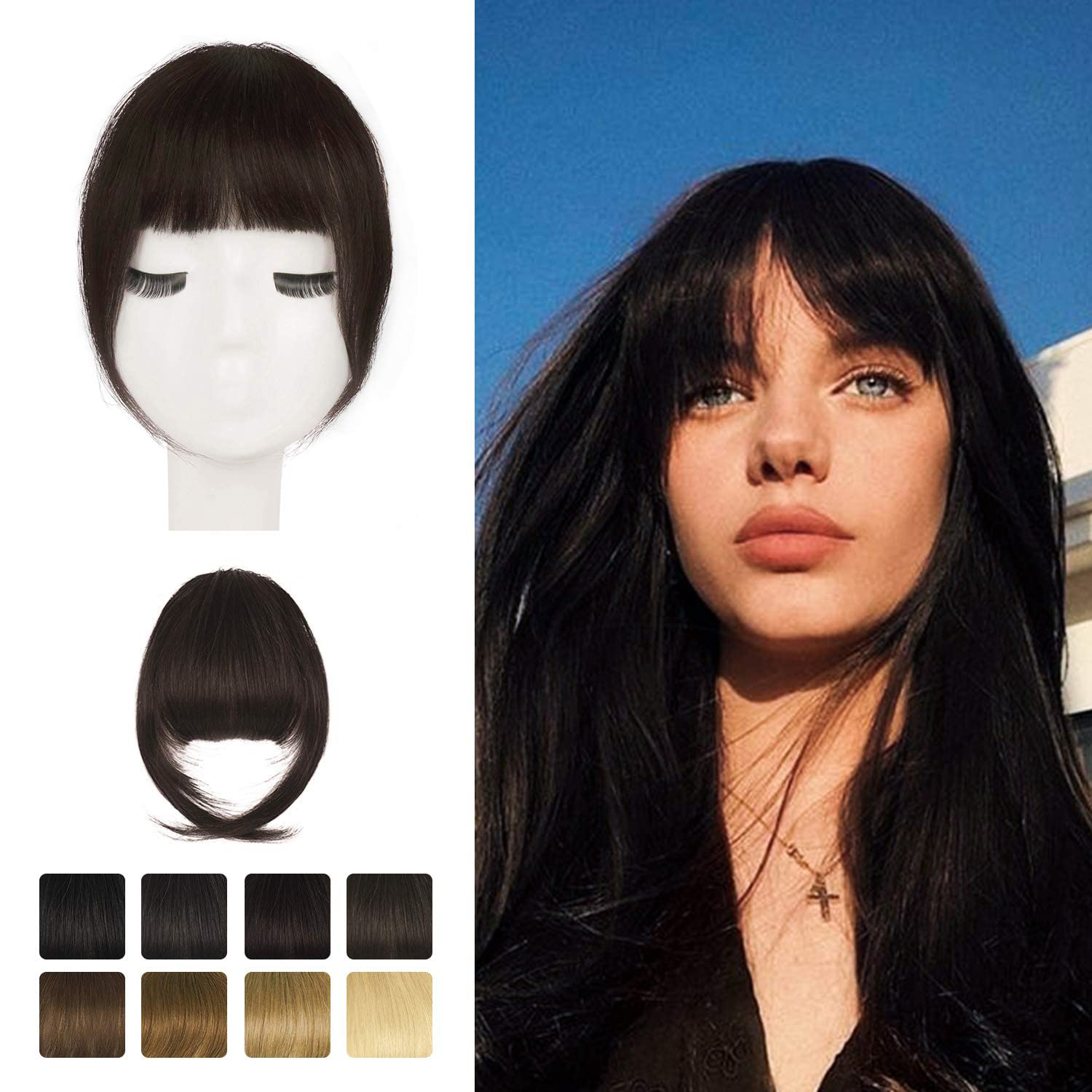 BARSDAR Clip in Bangs, 100% Human Hair Bangs Extensions Thick French Brown Bangs with Temples Clip on Fringe Real Hair Bangs Hai