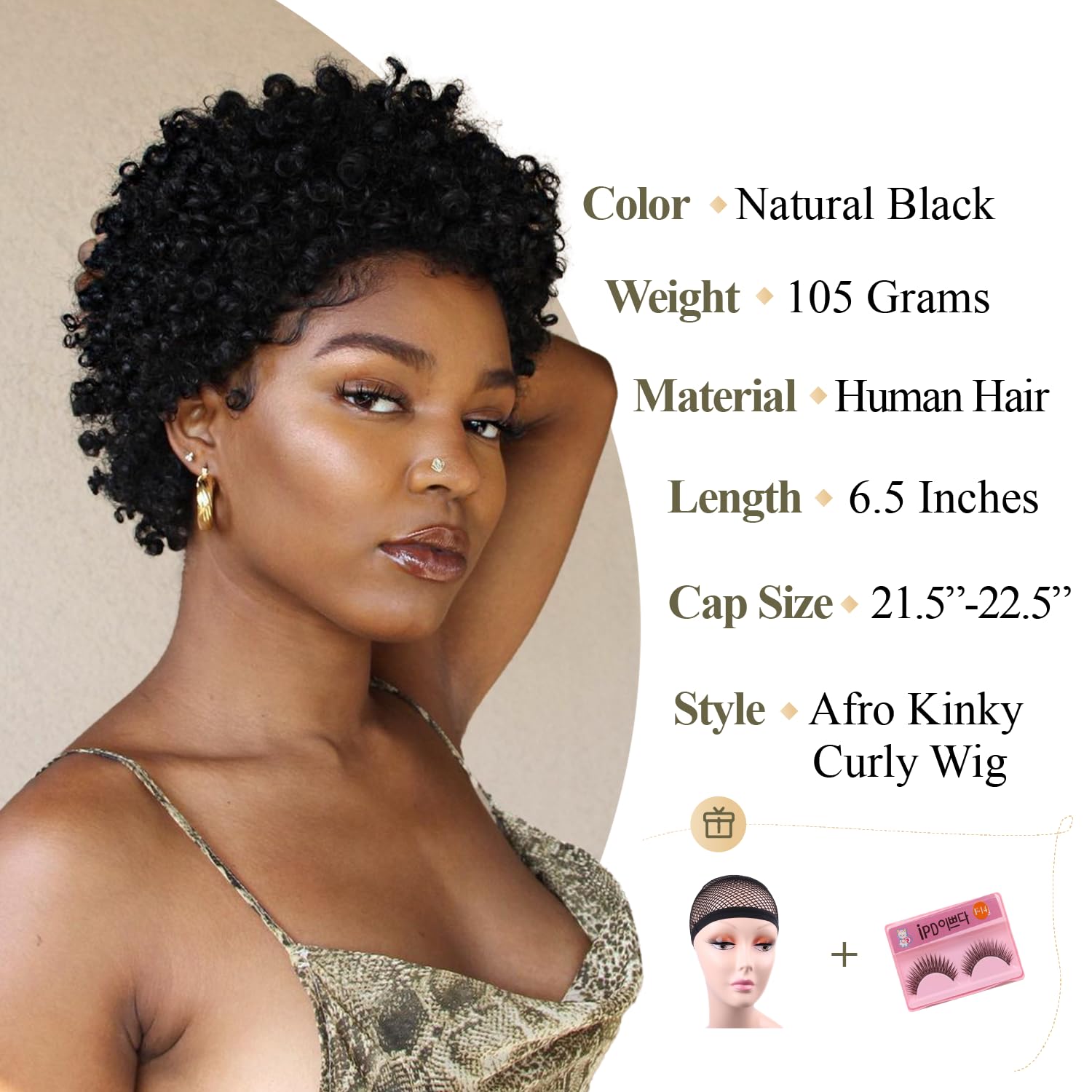 WIGER Short Human Hair Afro Kinky Curly Wigs for Black Women Pixie Cut Curly Wigs Black No Lace Curly Afro Hair African American