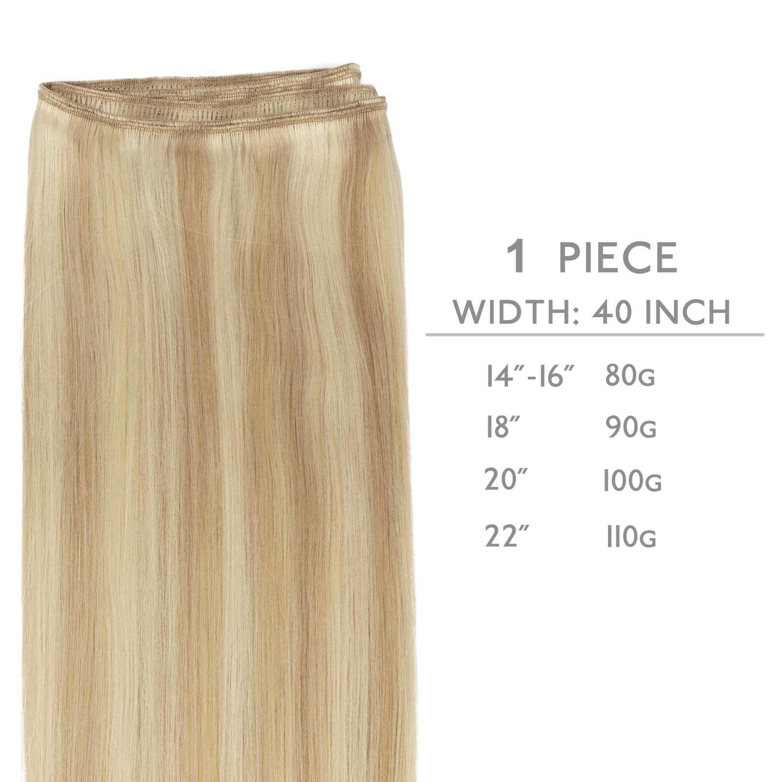 Wennalife Sew In Hair Extensions Real Human Hair, Weft Hair Extensions Human Hair 16 Inch 80G Light Blonde Highlighted Golden Bl