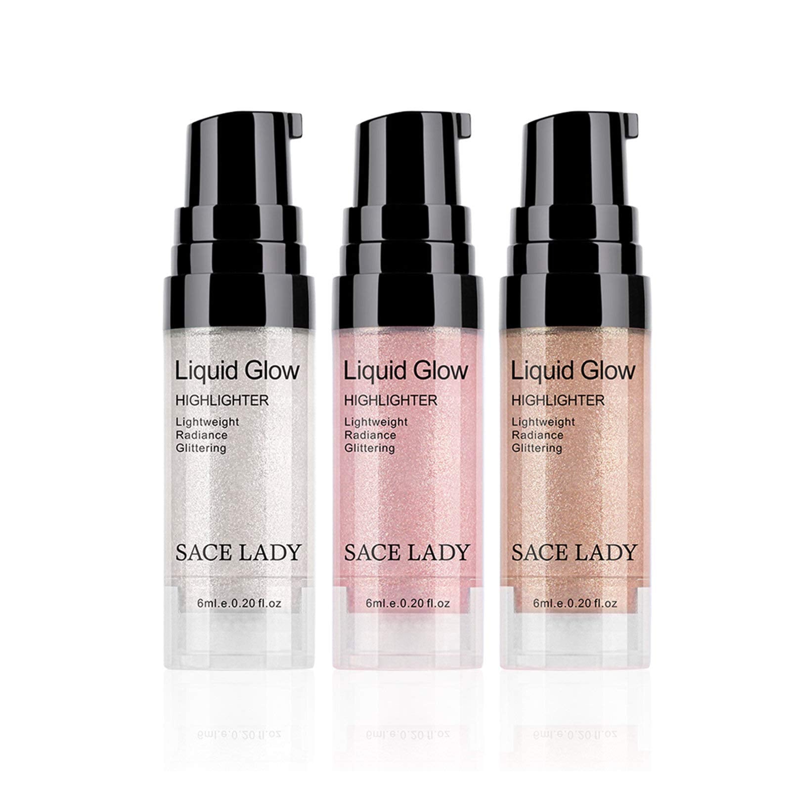 SACE LADY 3 Pack Liquid Highlighter Makeup Set Shimmer And Shine Ultra-Smooth Radiant Illuminator Kit For Face Cheekbone Body Gl