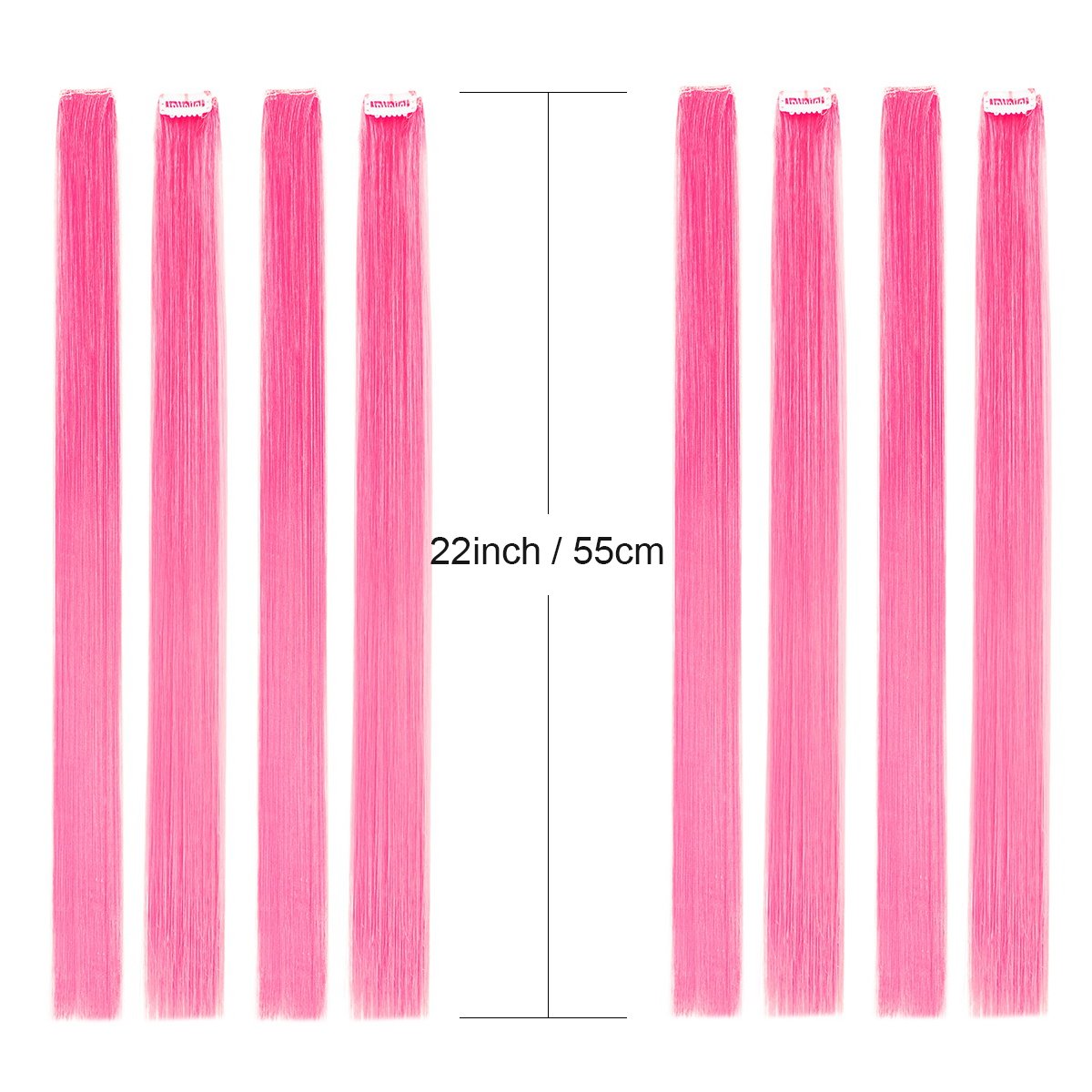 Colored Clip In Hair Extensions 20'' 10Pcs Straight Fashion Hairpieces For Party Highlights Pink