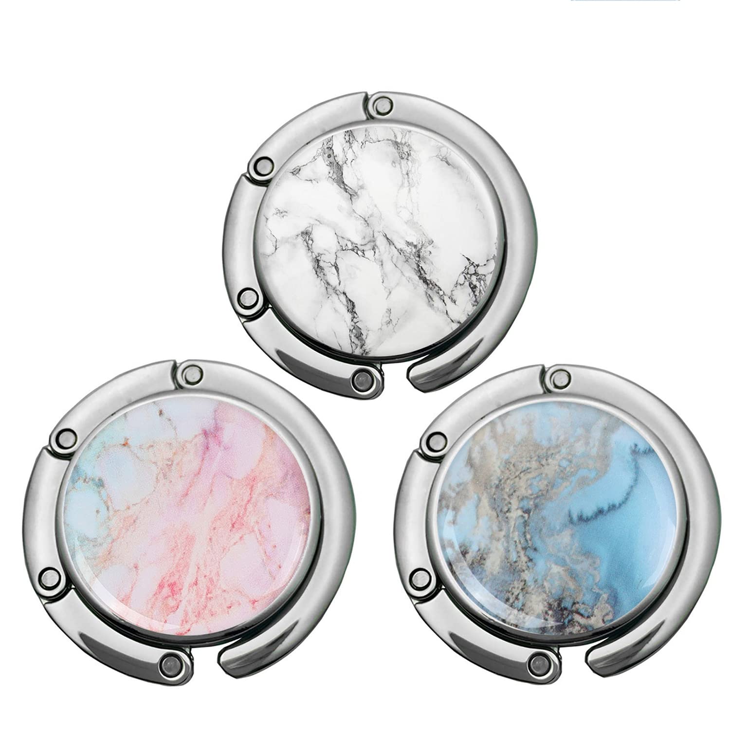 Foldable Purse Hook Womens Bag Table Hanger Collection Desk Hooks for Purse (3pack Marble Hook)