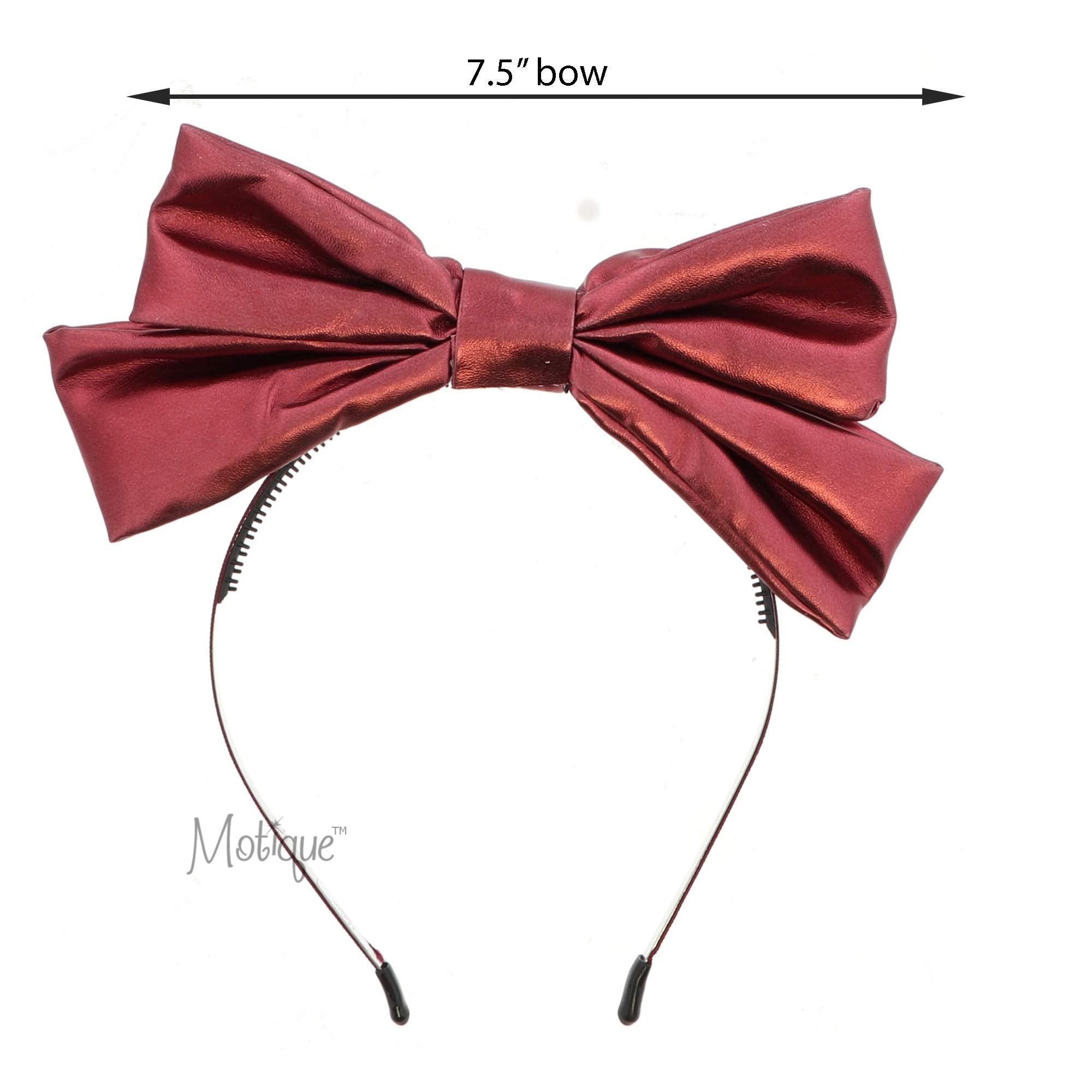 Cute Centered Metallic Wire Pop Up Bow Headband for Girls - Burgundy