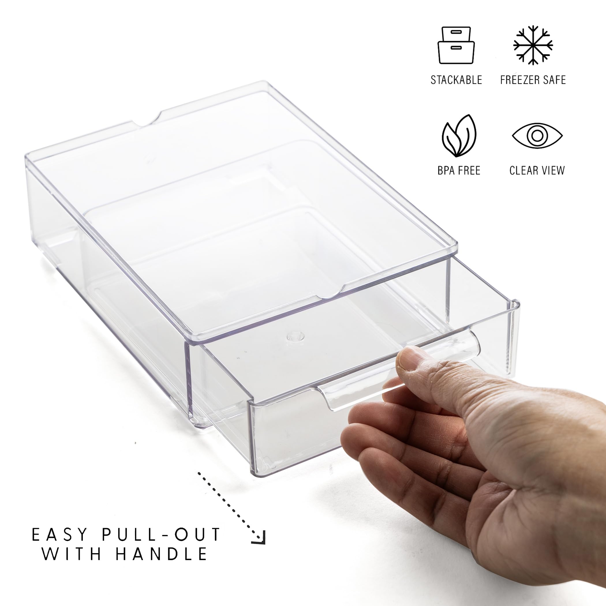 BINO | Clear Stackable Storage Drawers, Medium - 2 Pack | Clear Storage Drawers with Built-In Handles | Durable Plastic Organize