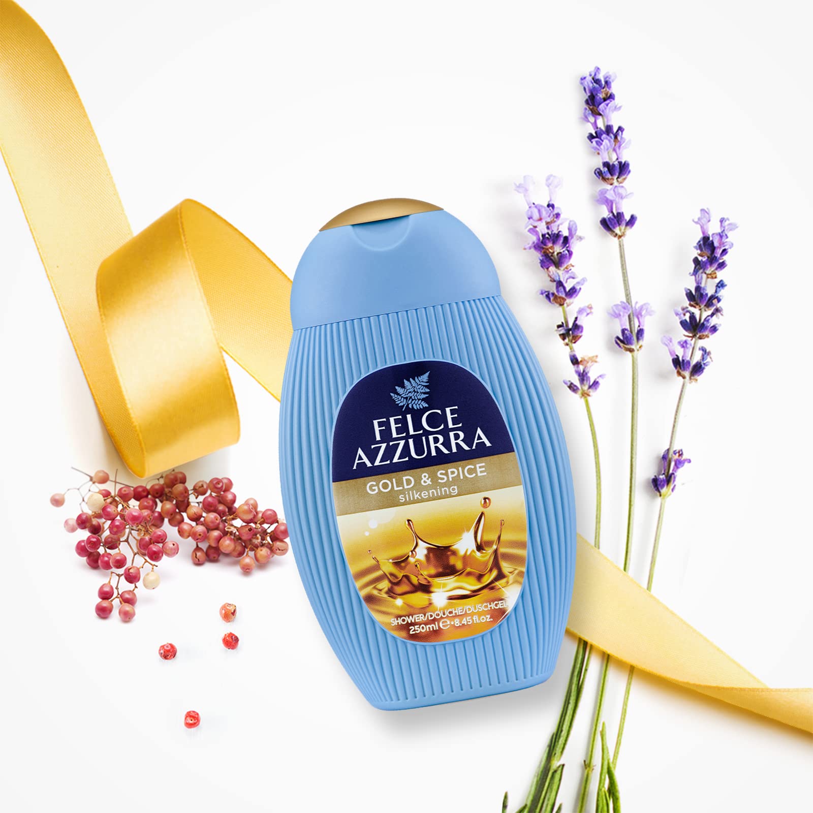 Felce Azzurra Gold And Spices - Silkening Essence Shower Gel - Blend With Fruity And Aromatic Notes - Leaves Your Skin Soft And