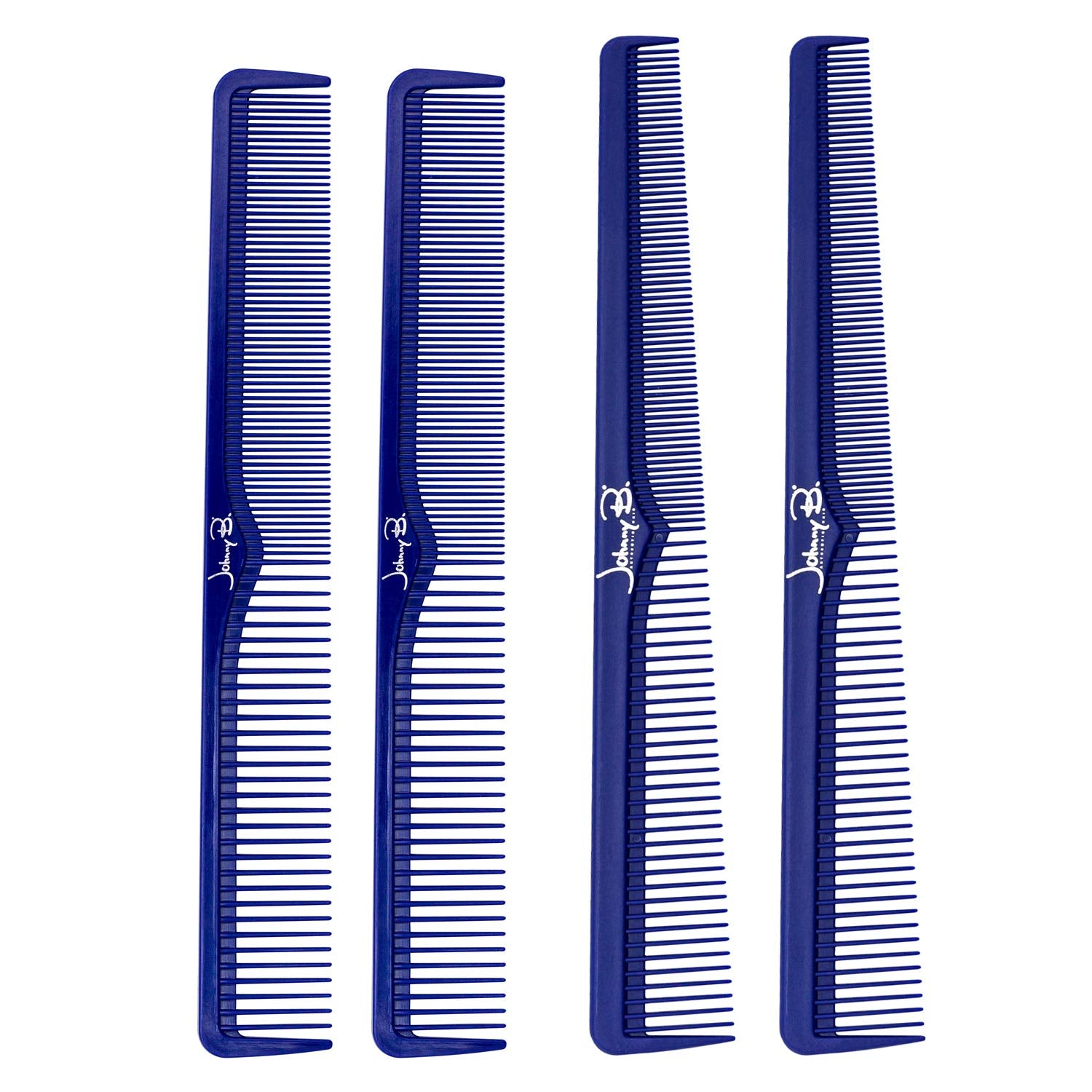 JOHNNY B. Professional 4 Pack Carbon Cutting & Styling Combs for Barbers, AtHome Use, Blue