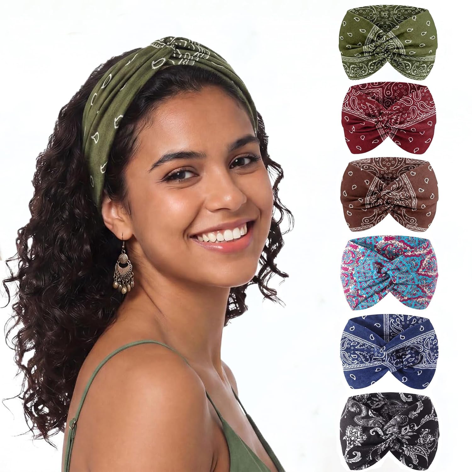 obeoby Boho Headbands for Hair Care, Non Slip Extra African Wide Hair Wrap Covering Thinning Hair Turban Headband for Boho Dress