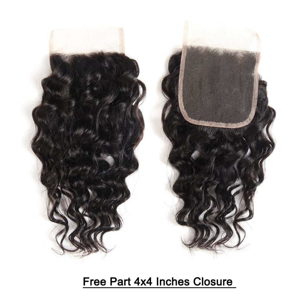 Malaysian Water Wave Bundles With Closure 12A Ocean Wave Wet & Wavy Human Hair Bundles With T Part Lace Closure 100% Human Hair