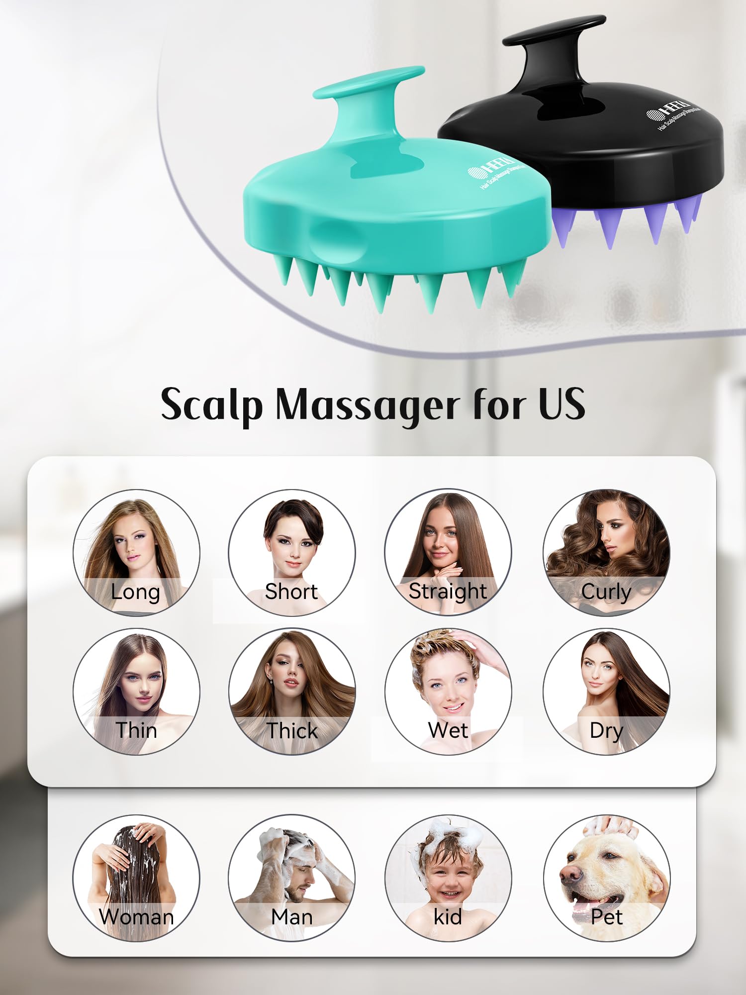 Heeta Hair Scalp Massager Shampoo Brush 2 Pack, Soft Silicone Bristles To Remove Dandruff, Waterproof Hair Scrubber For Both Wet