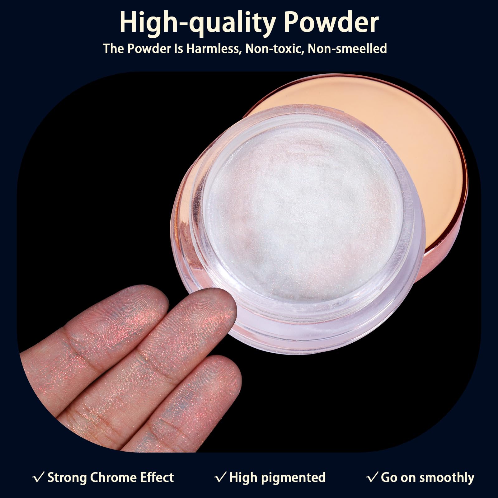 Allstarry White Chrome Nail Powder, Iridescent Pearl Powder Rainbow Pigment Transparent Pearlescent Effect Neon Aurora Glitter D