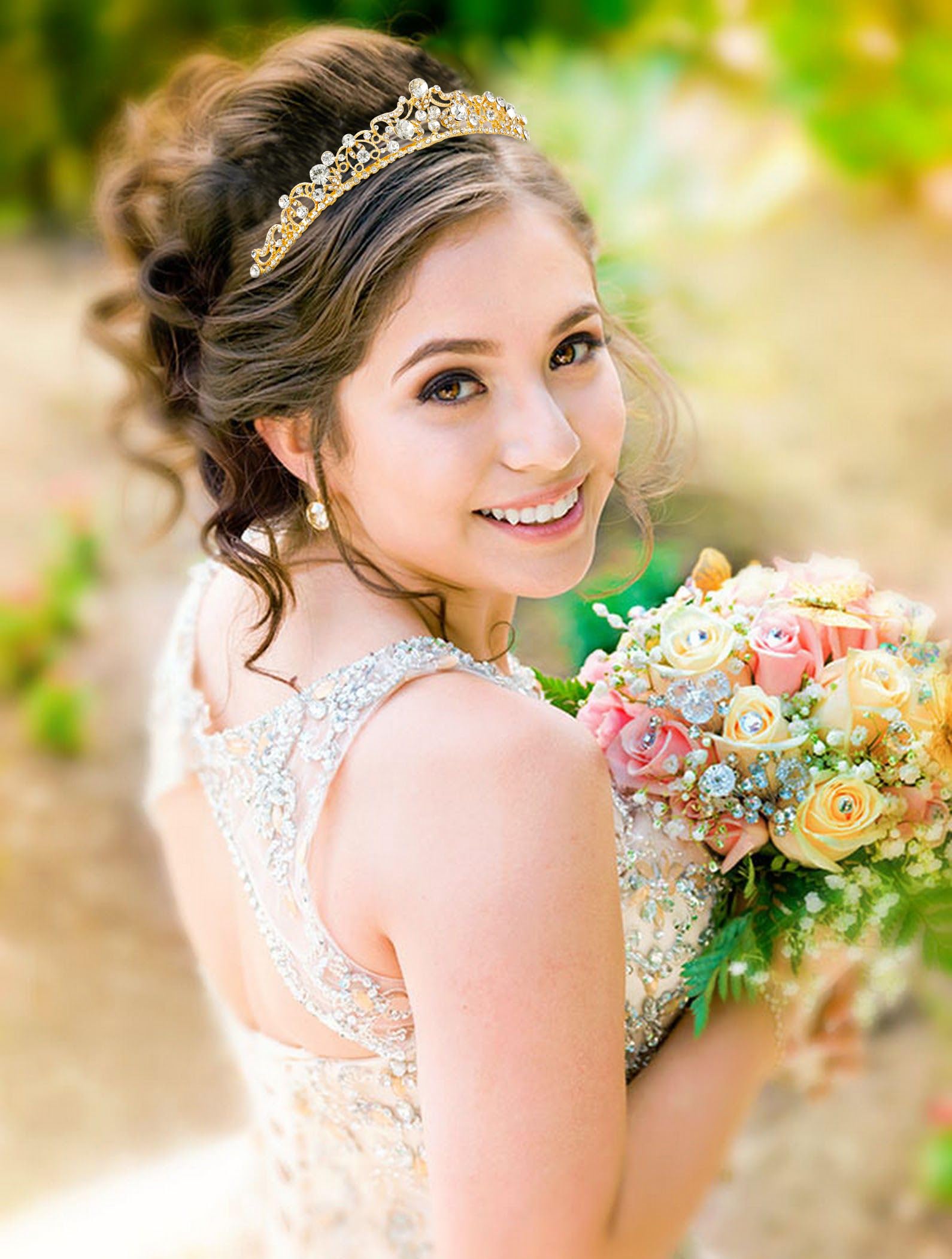 Tobatoba Wedding Tiaras For Bride, Gold Tiaras And Crowns For Women, Princess Tiara Rhinestone Bridal Tiara, Small Tiara, Quince
