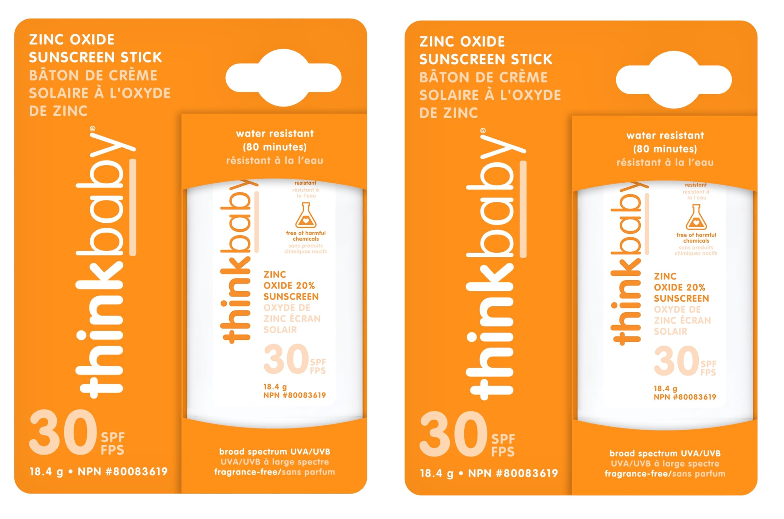 Thinkbaby Sunscreen Stick, White/Orange, 0.64 Ounce (2 Pack)