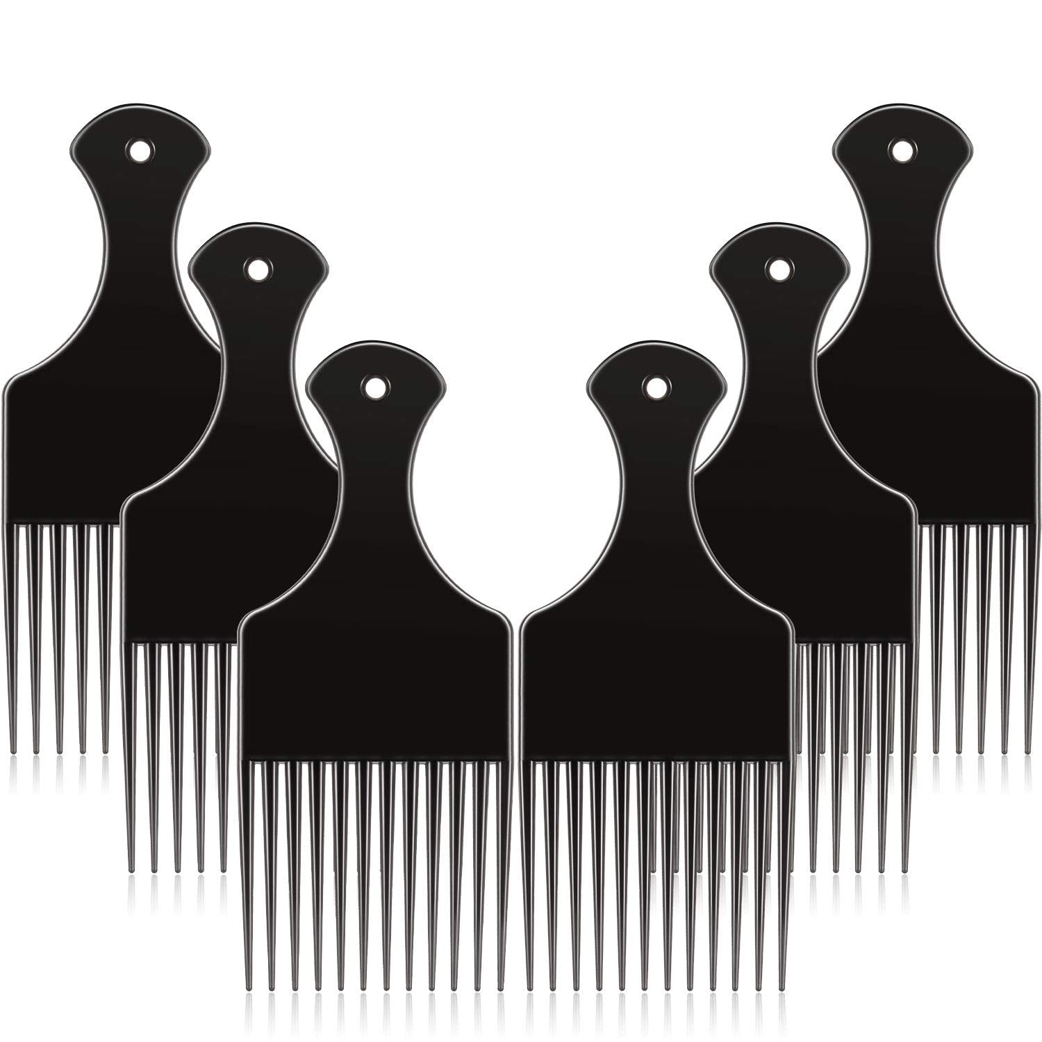 6 Pieces Smooth Plastic Afro Hair Combs, 6.5 Inch Natural Curly Hair Styling Tool (Black)