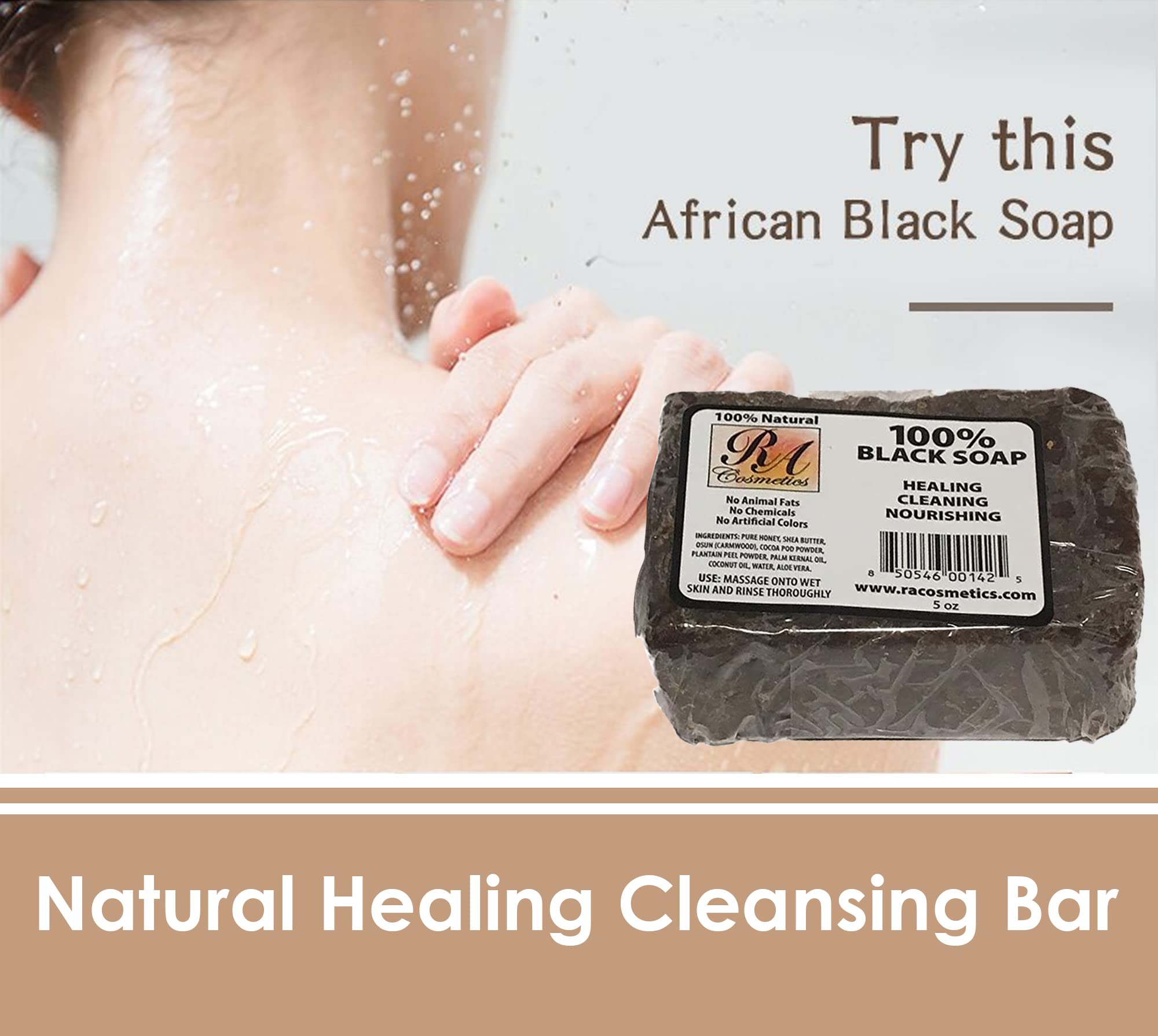 RA Cosmetics 100% Black Facial Soap Natural Healing Cleansing Bar