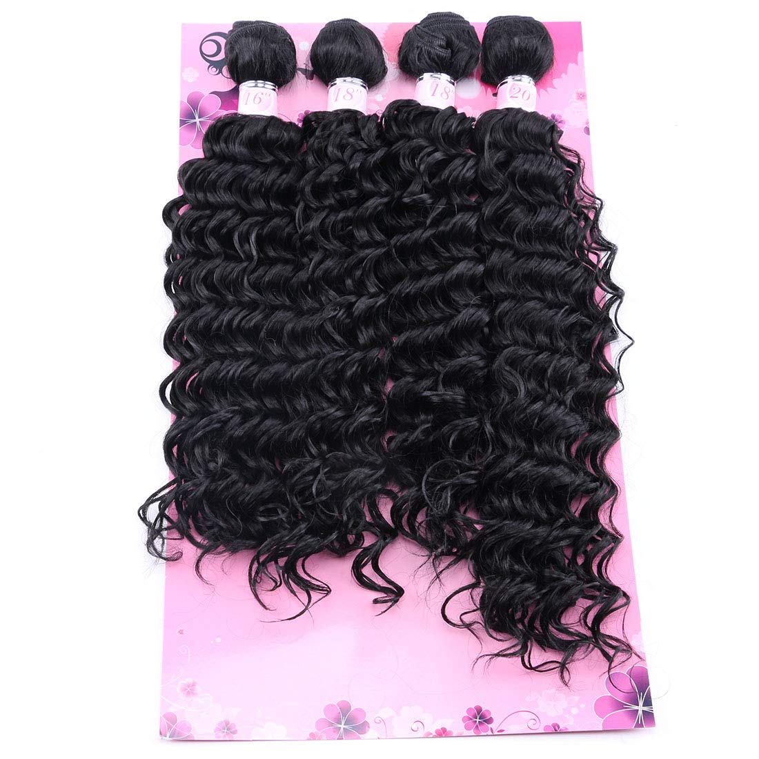 FRELYN Deep Wave Bundles Curly Synthetic Hair Weave Bundles Black Color 16 18 18 20 Inches 4 Pieces/Pack High Temperature Heat R